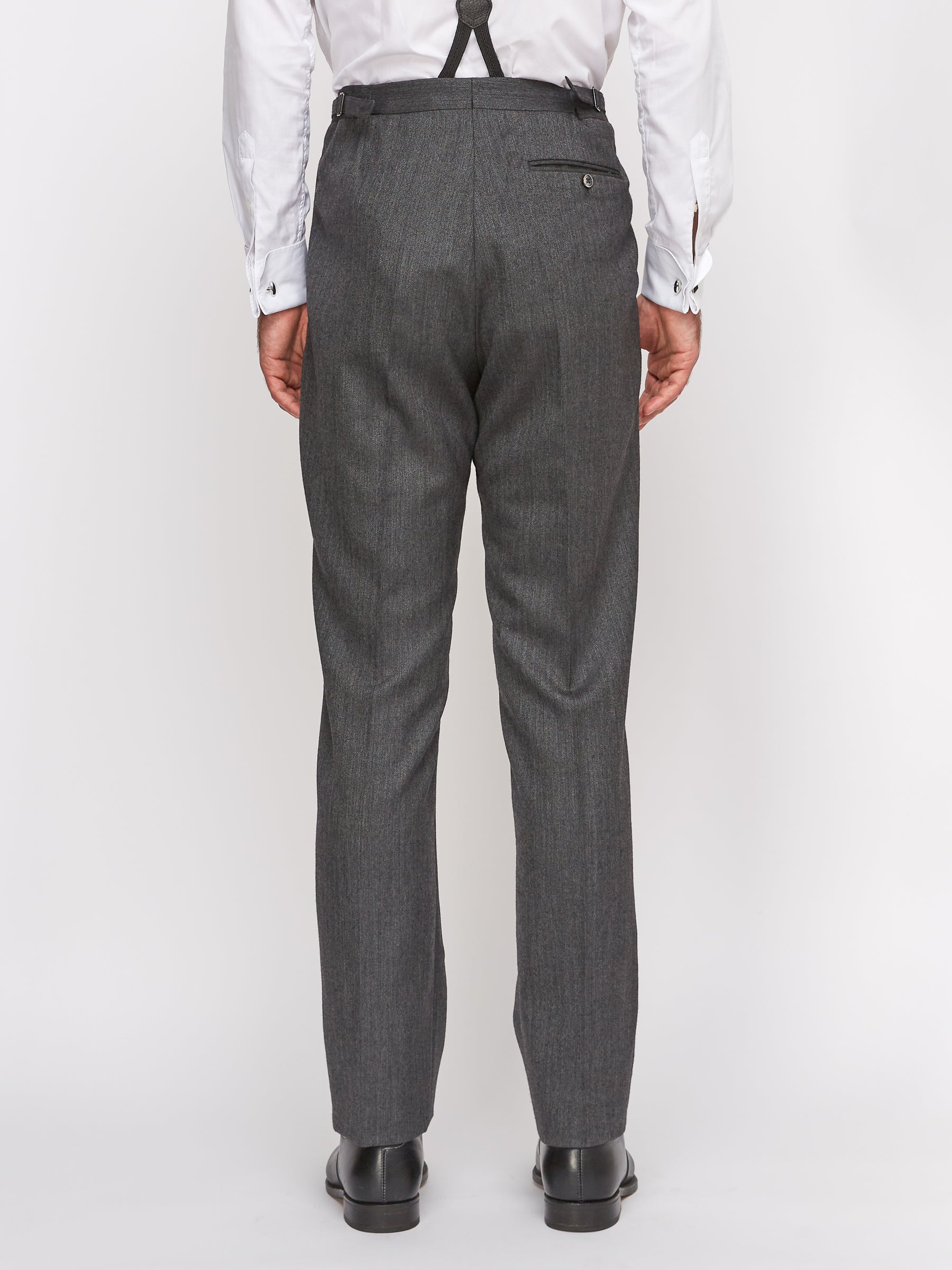 Grey Norfolk Herringbone High Waisted Flat Front Trousers