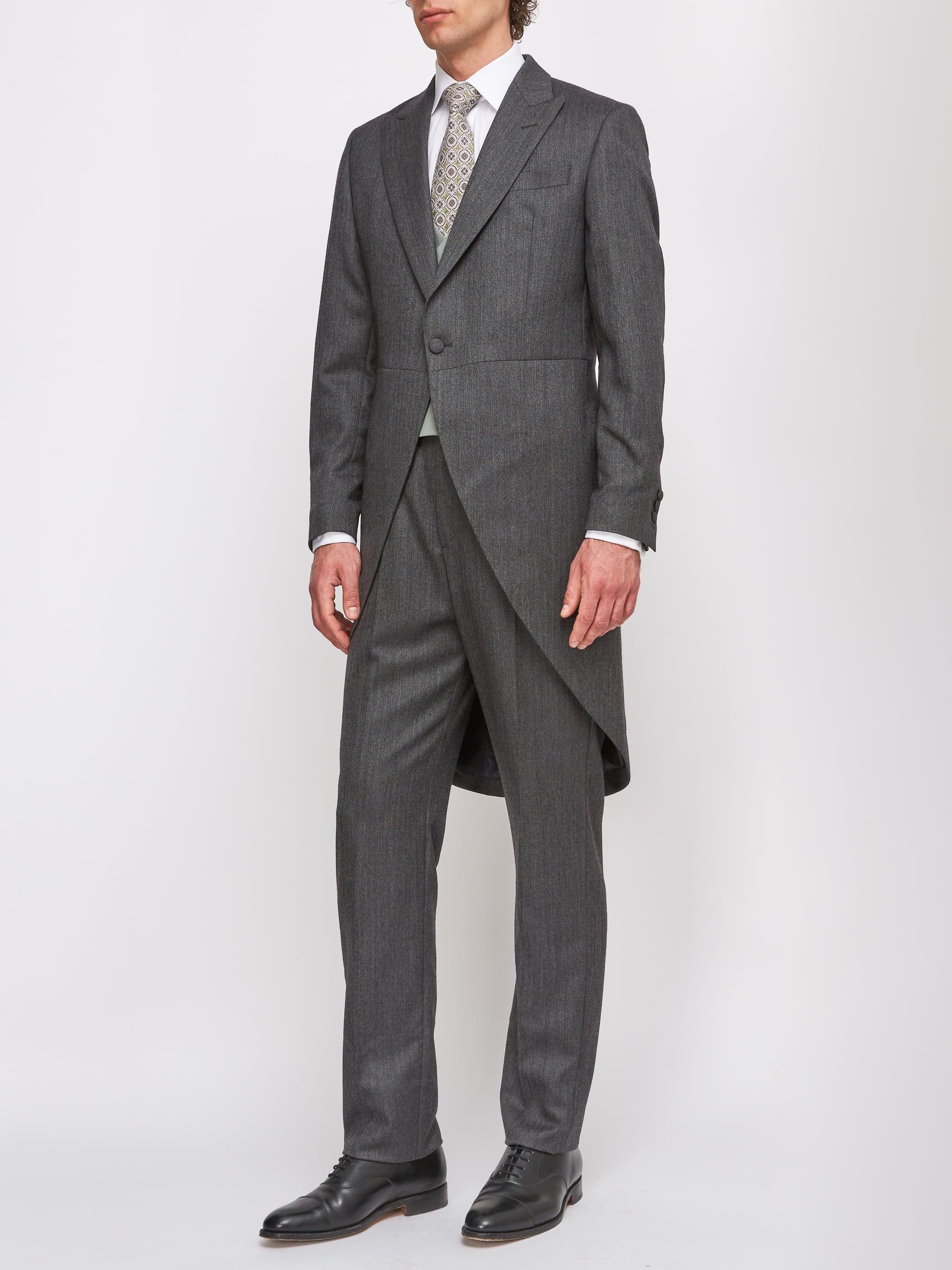 Grey Norfolk Herringbone Wool Morning Coat