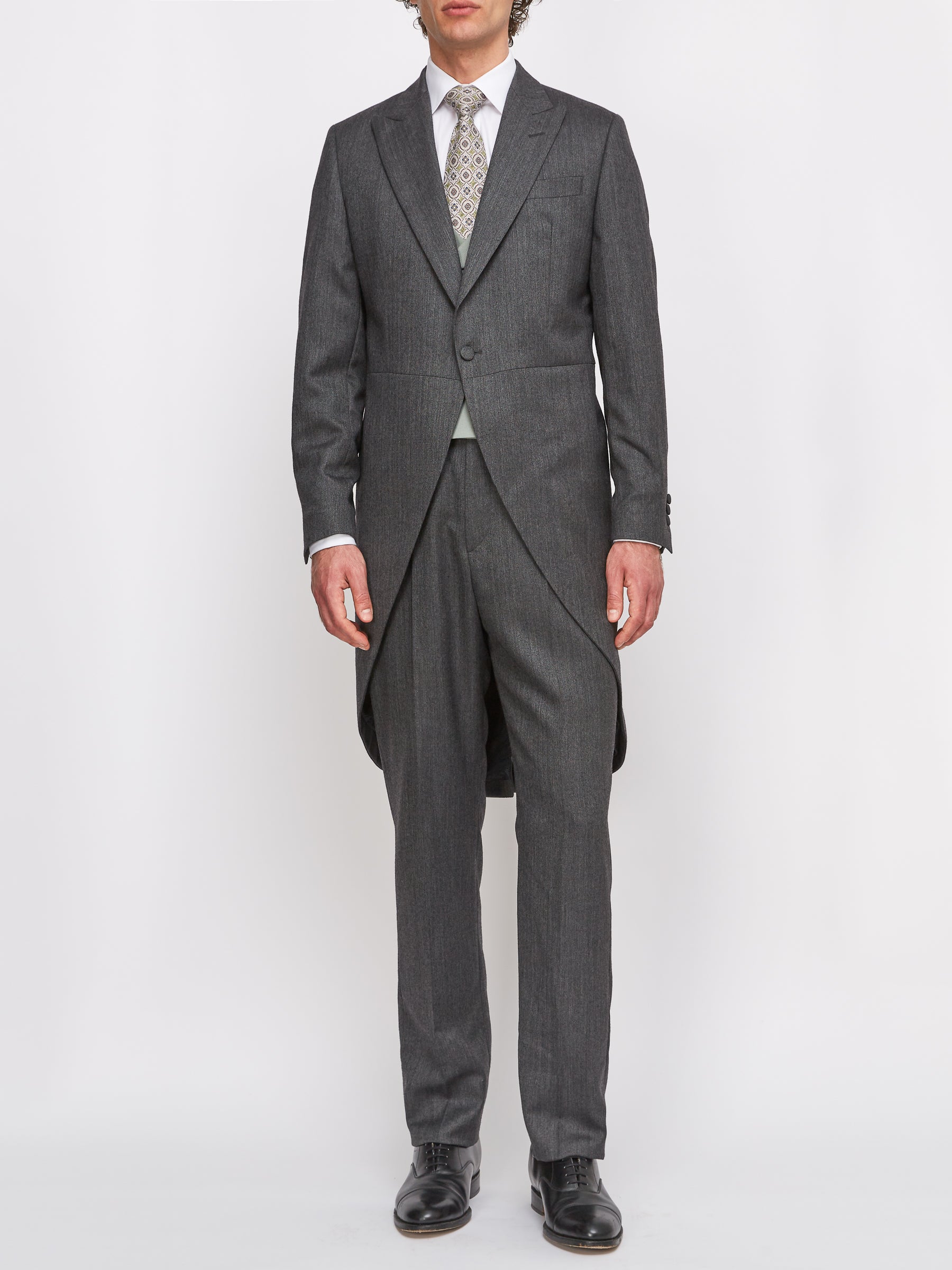 Grey Norfolk Herringbone Wool Morning Coat