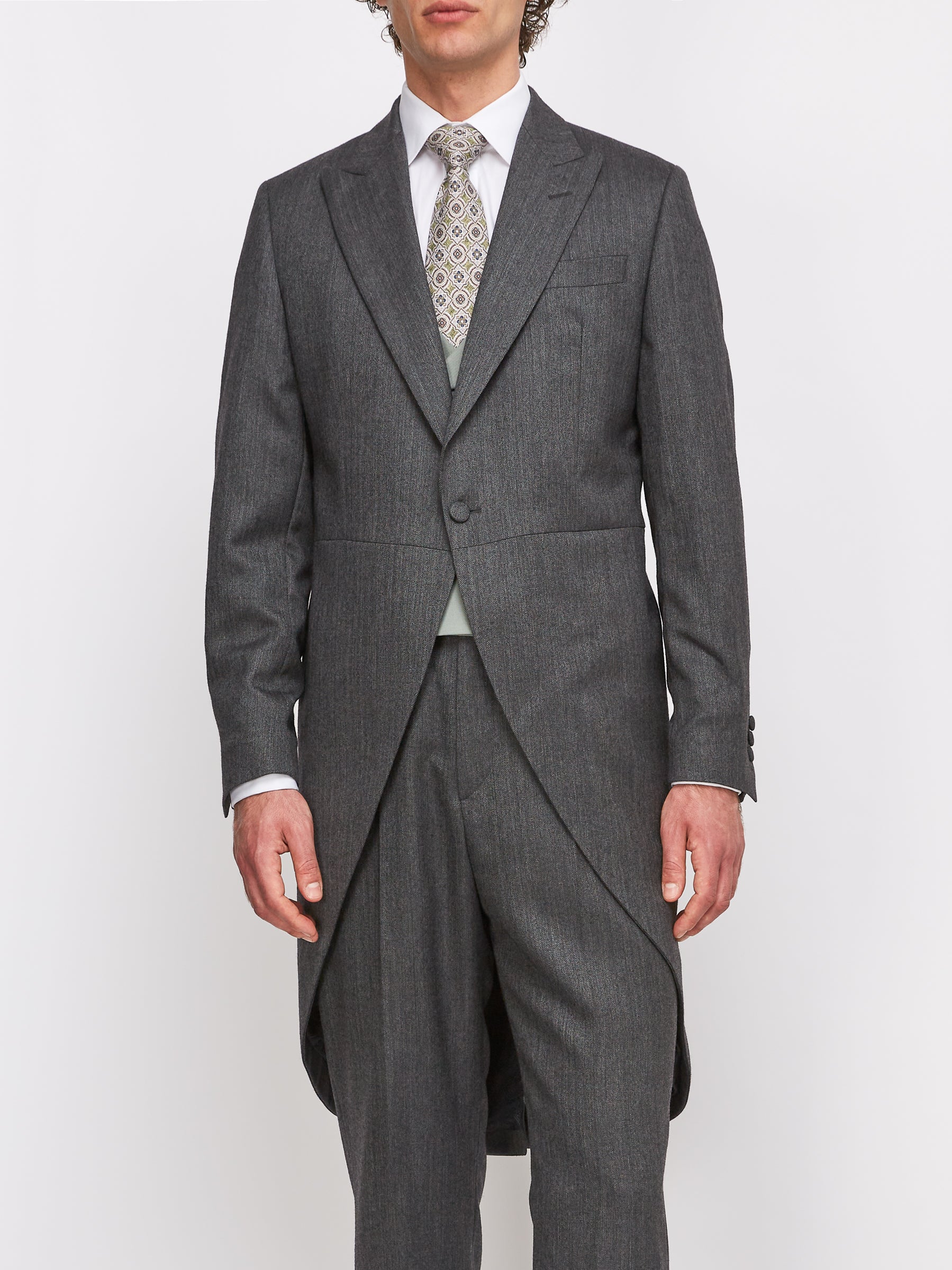 Grey Norfolk Herringbone Wool Morning Coat