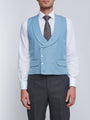 Pale Blue Gabardine Wool Double Breasted 8 Button Shawl Lapel Waistcoat