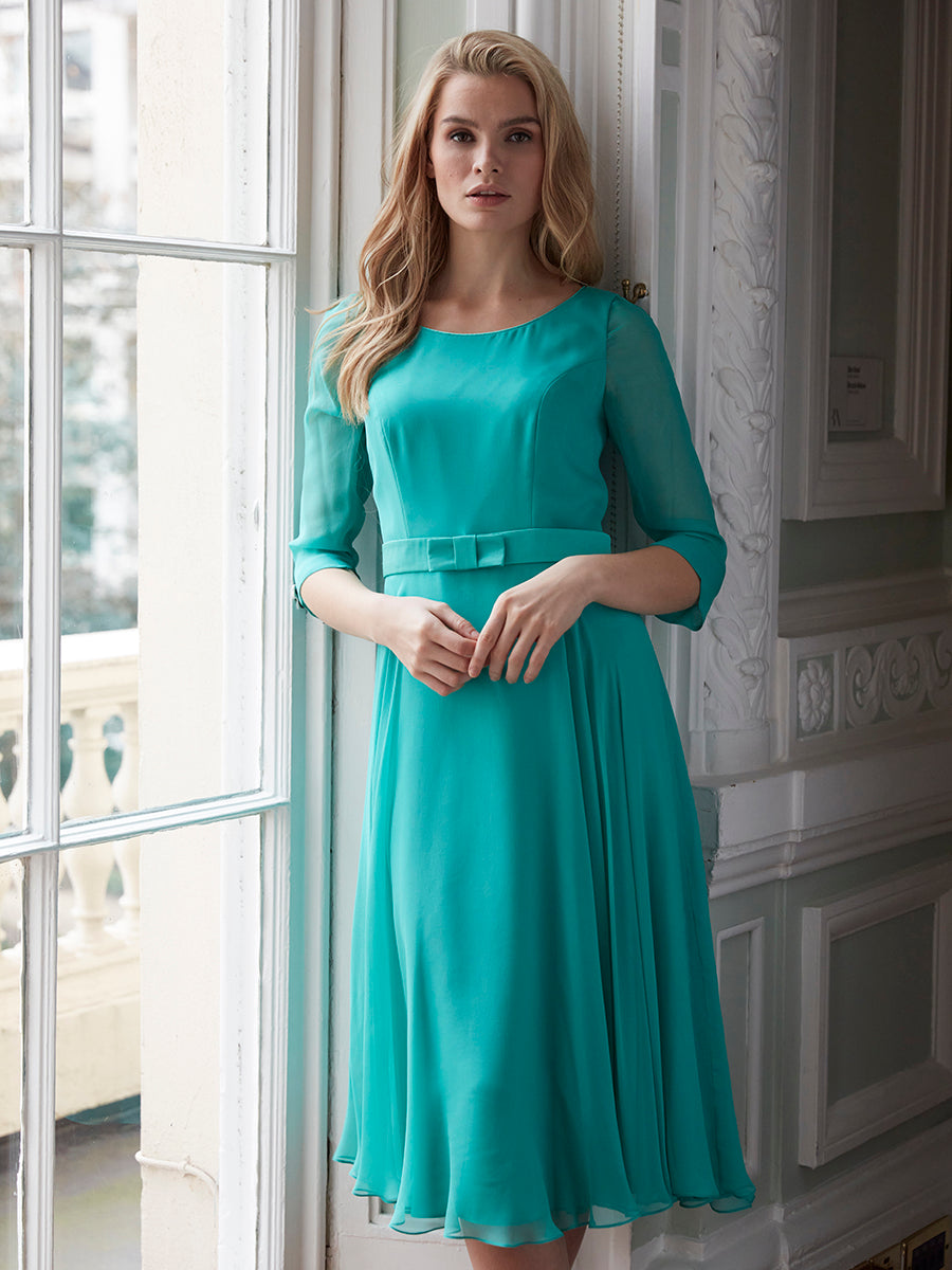 Serena Longer Circle Dress Aqua Green Plain Silk Georgette Serena Longer Circle Dress Aqua Green Plain Silk Georgette