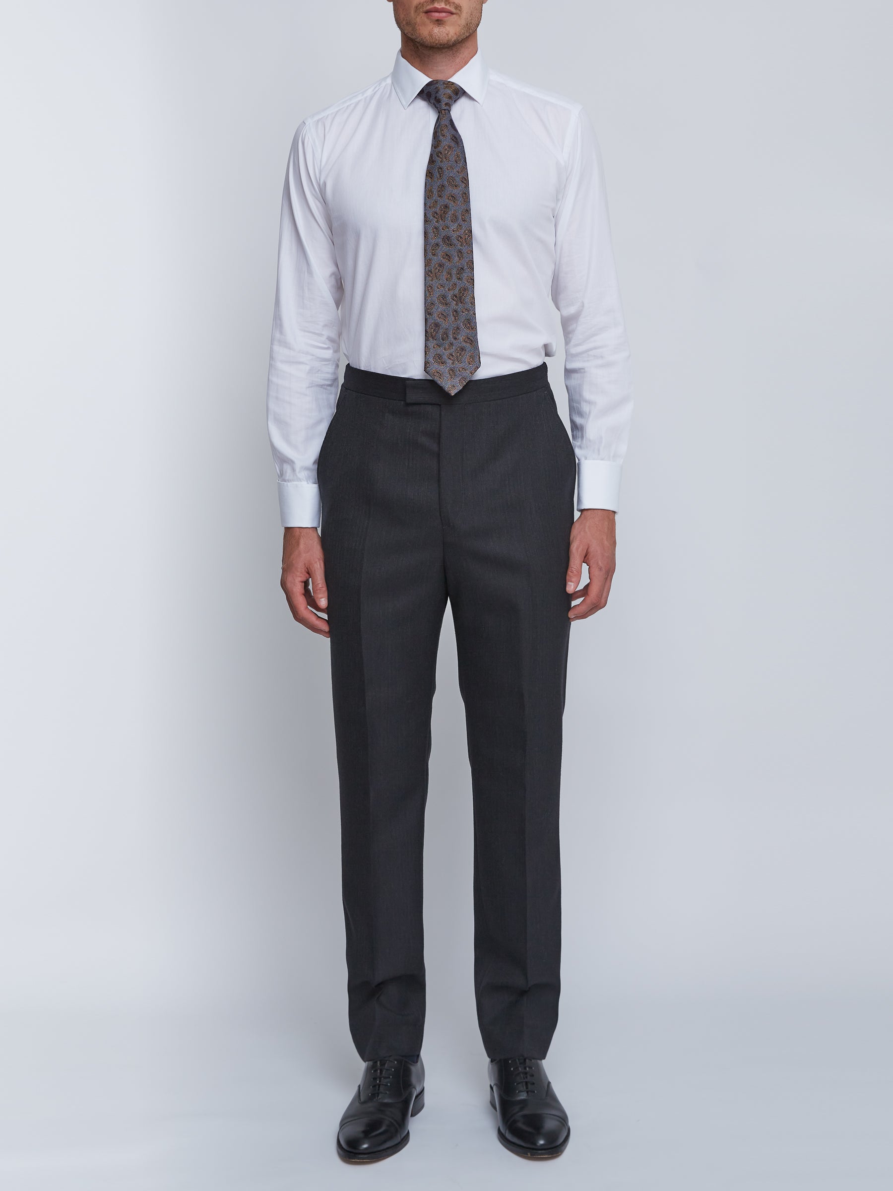Charcoal Windsor Herringbone High Waisted Flat Front Trousers