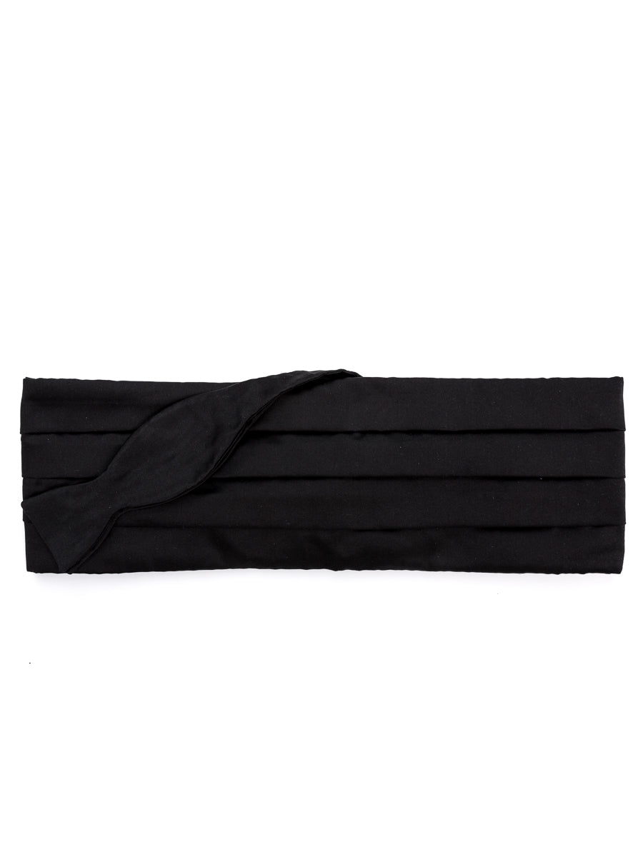 Black Duchesse Satin Silk Pleated Cummerbund & Bow Tie Set