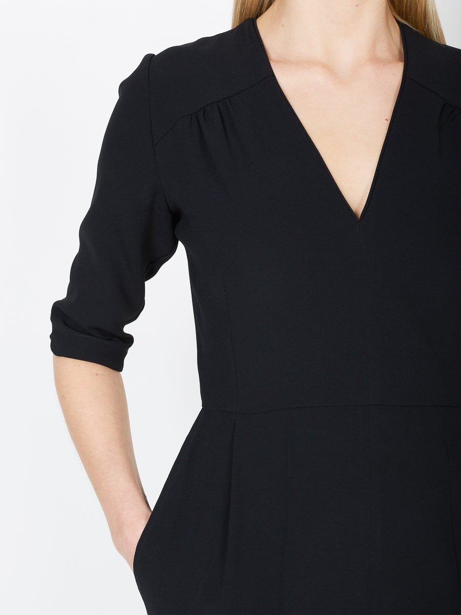 Tailored Jumpsuit Black Plain Crepe