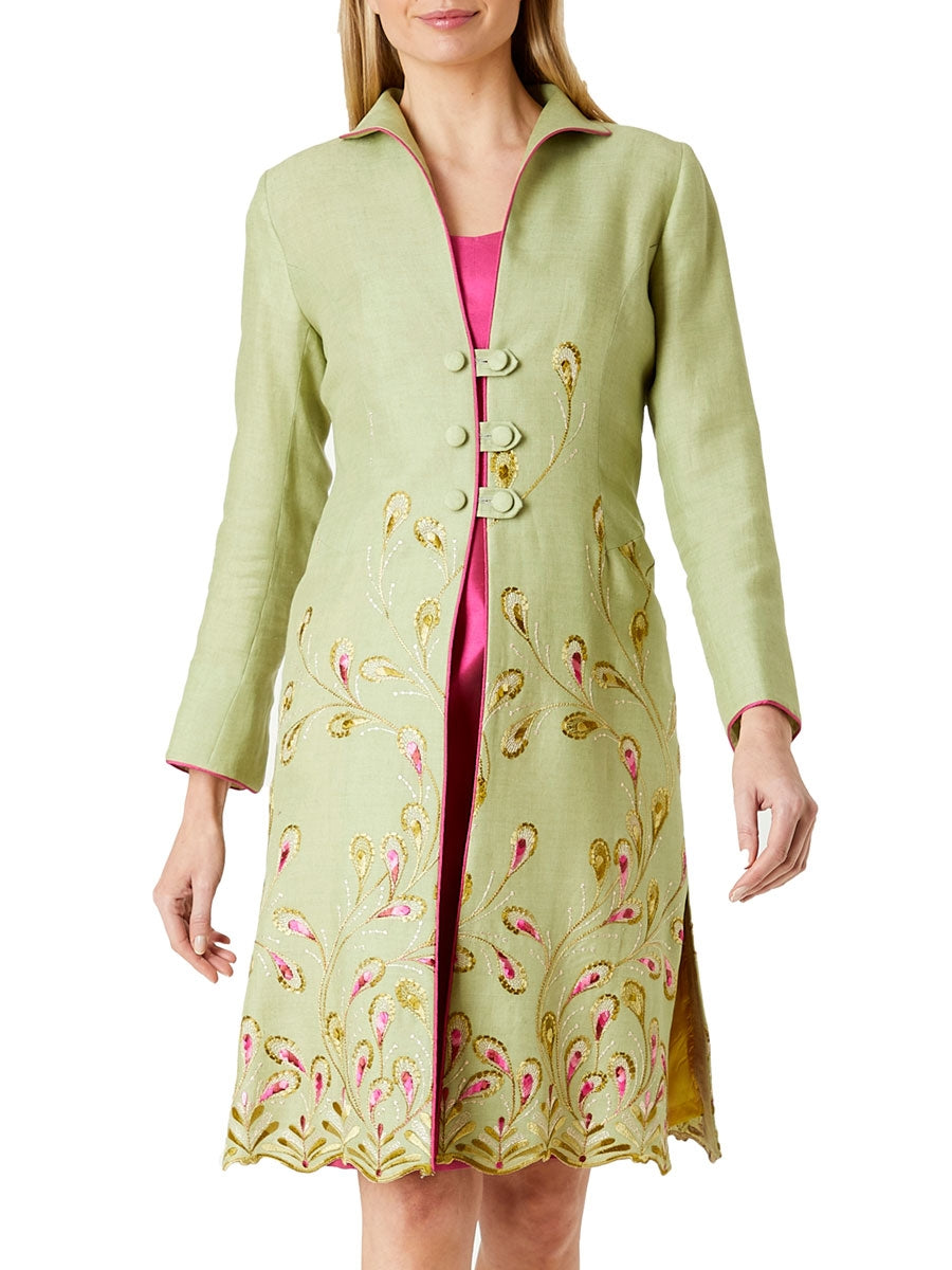 Westminster Coat Apple Green Lutyens Crease Resist Linen