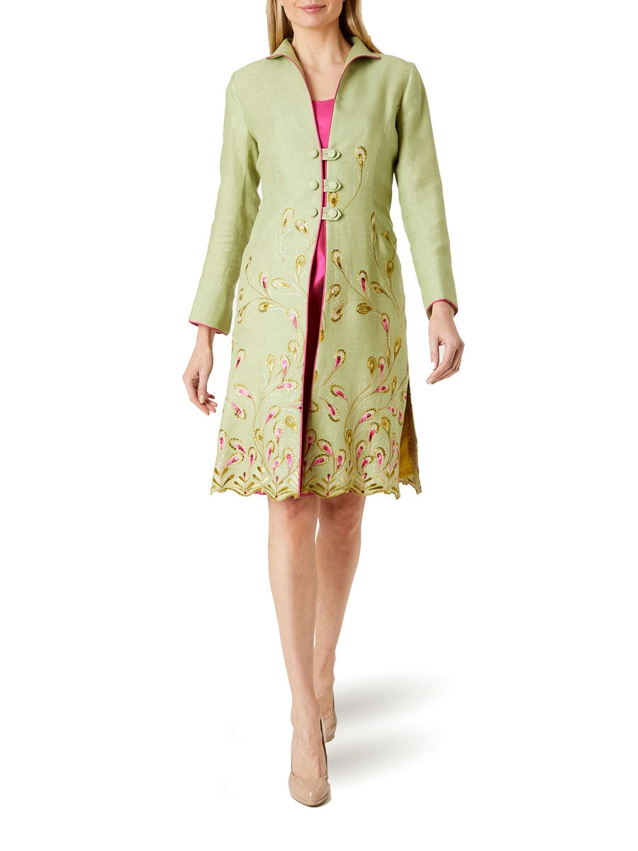 Westminster Coat Apple Green Lutyens Crease Resist Linen