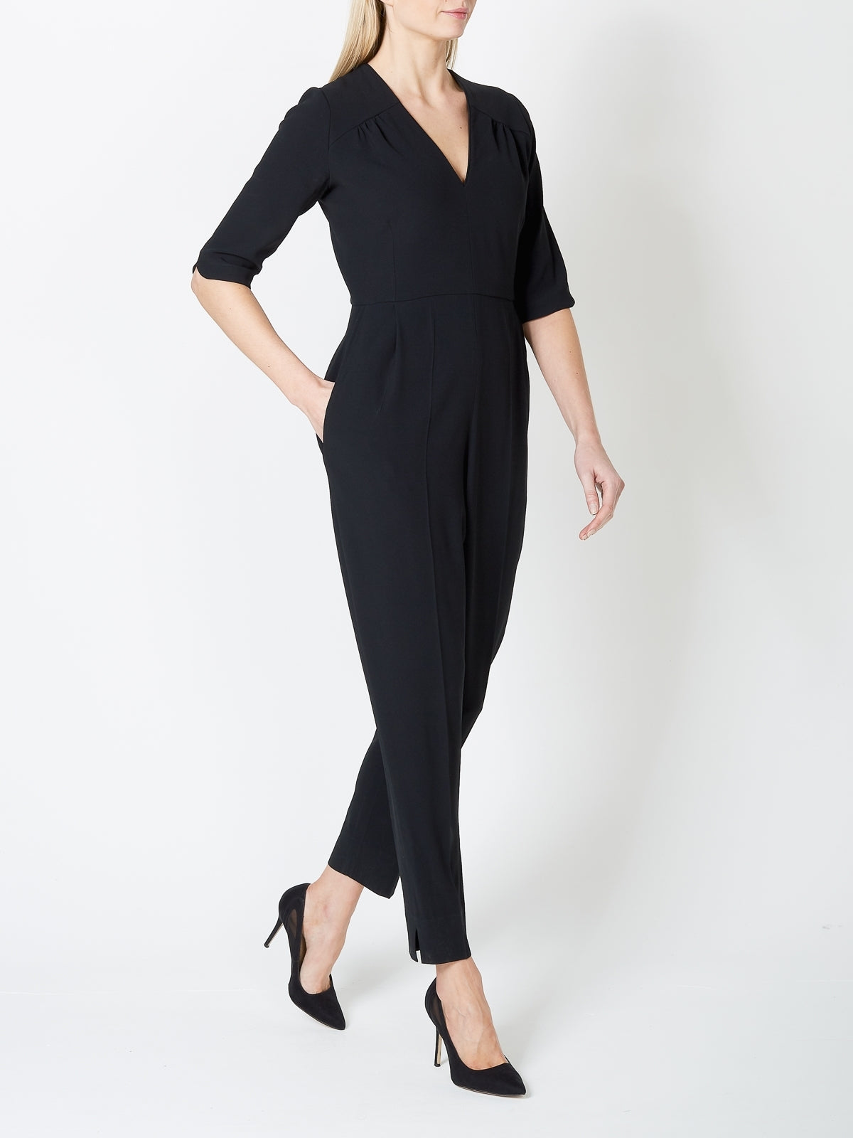 Tailored Jumpsuit Black Plain Crepe