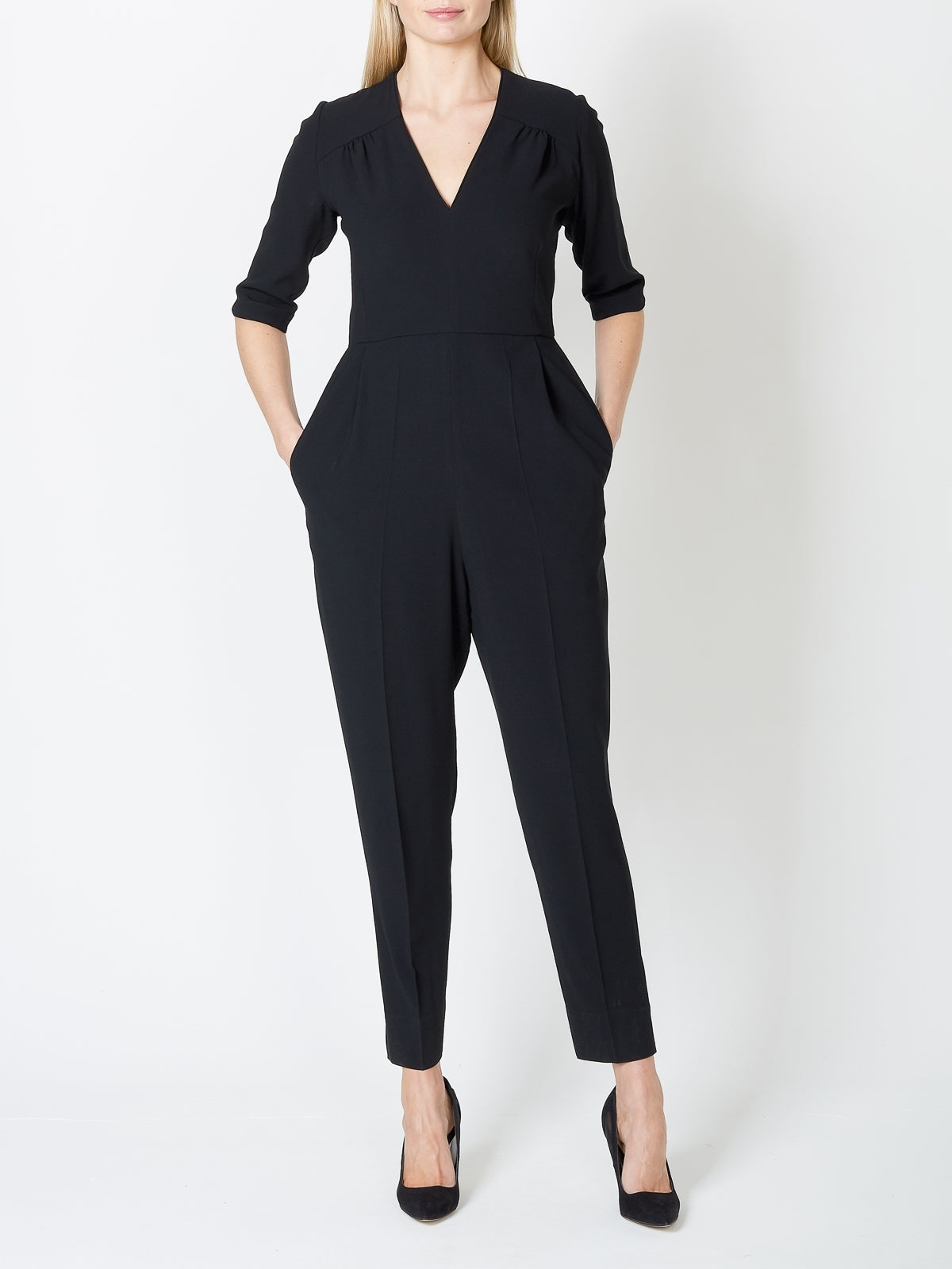 Tailored Jumpsuit Black Plain Crepe - Main Image