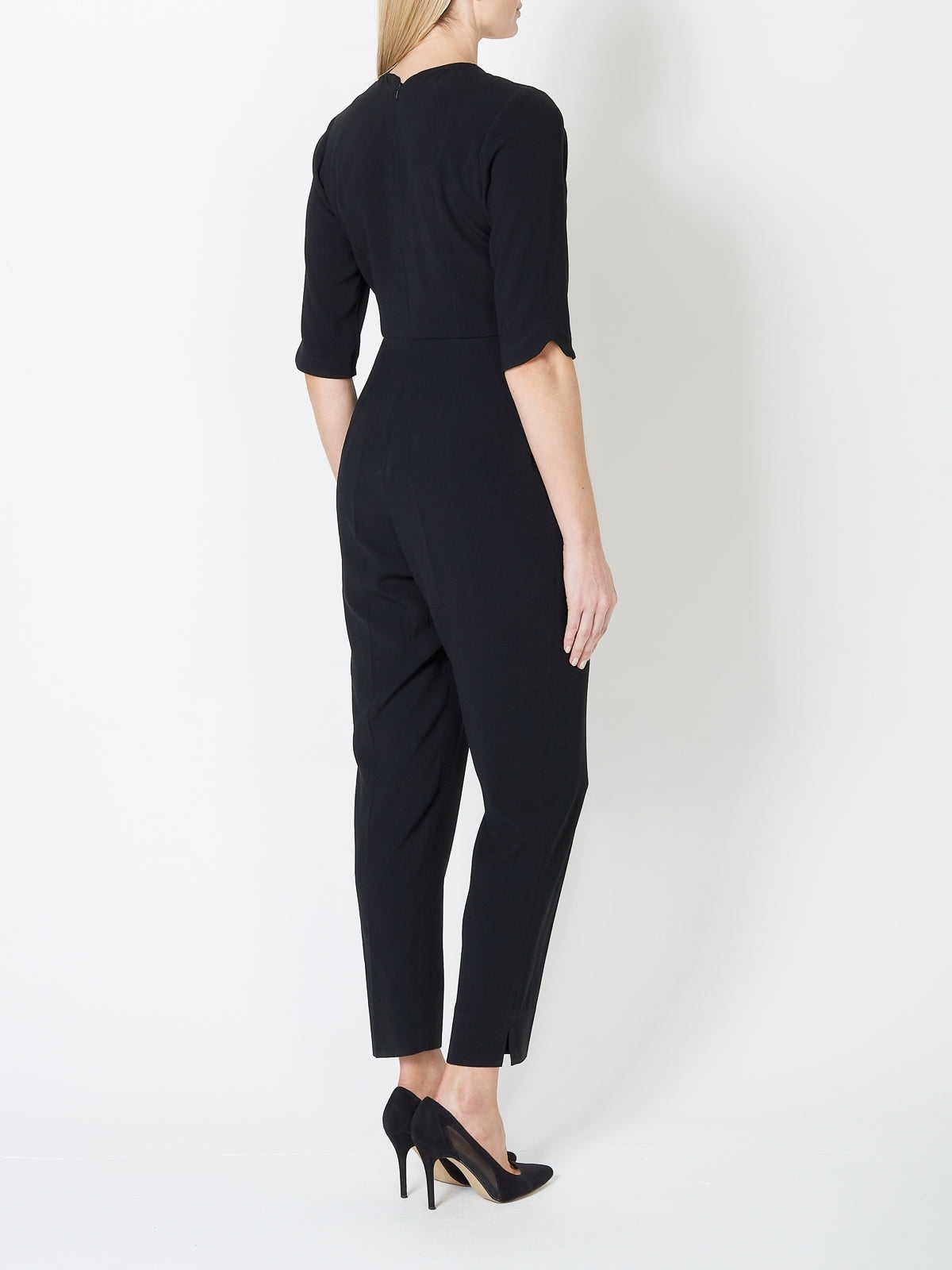 Tailored Jumpsuit Black Plain Crepe