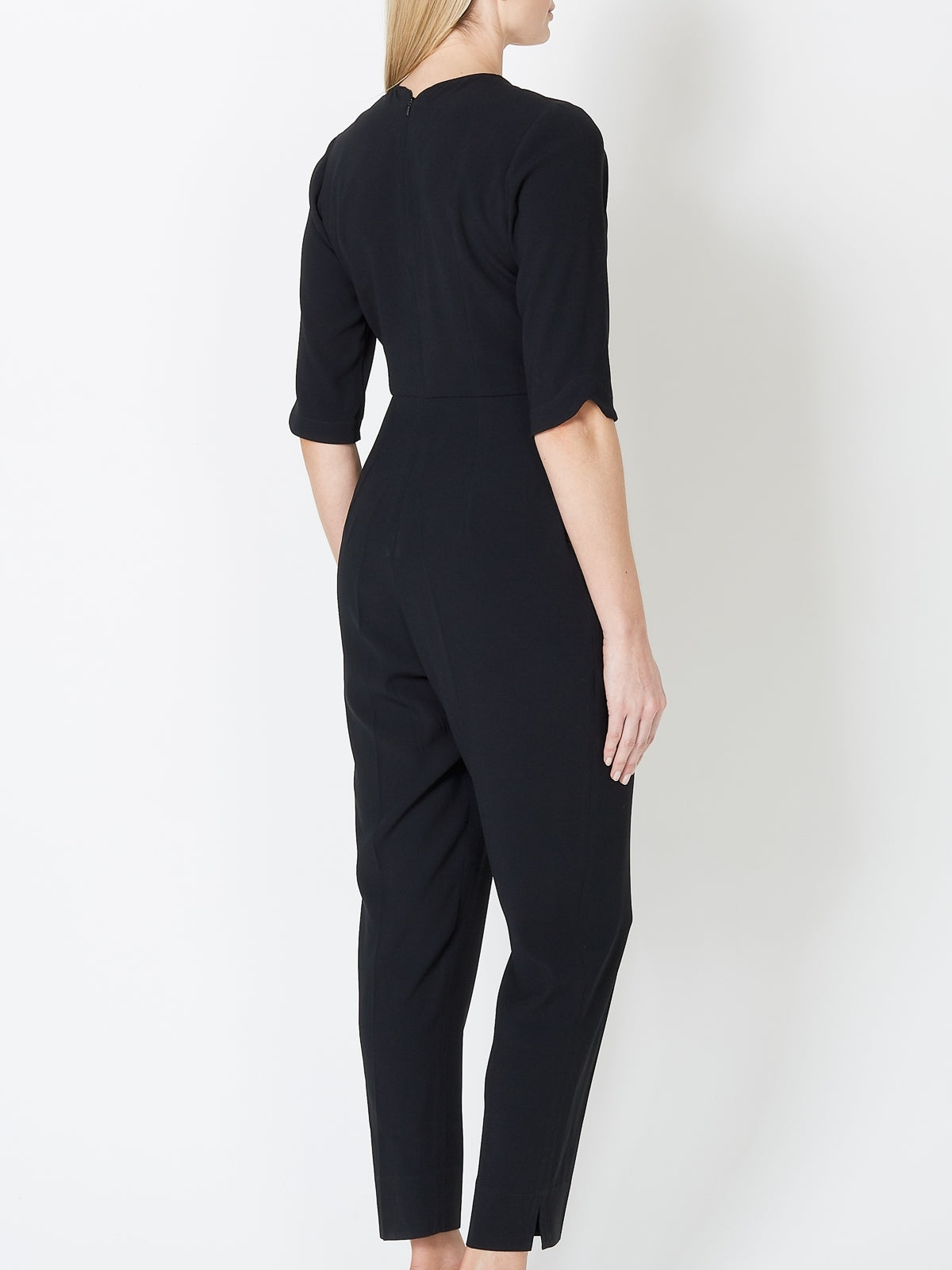 Tailored Jumpsuit Black Plain Crepe