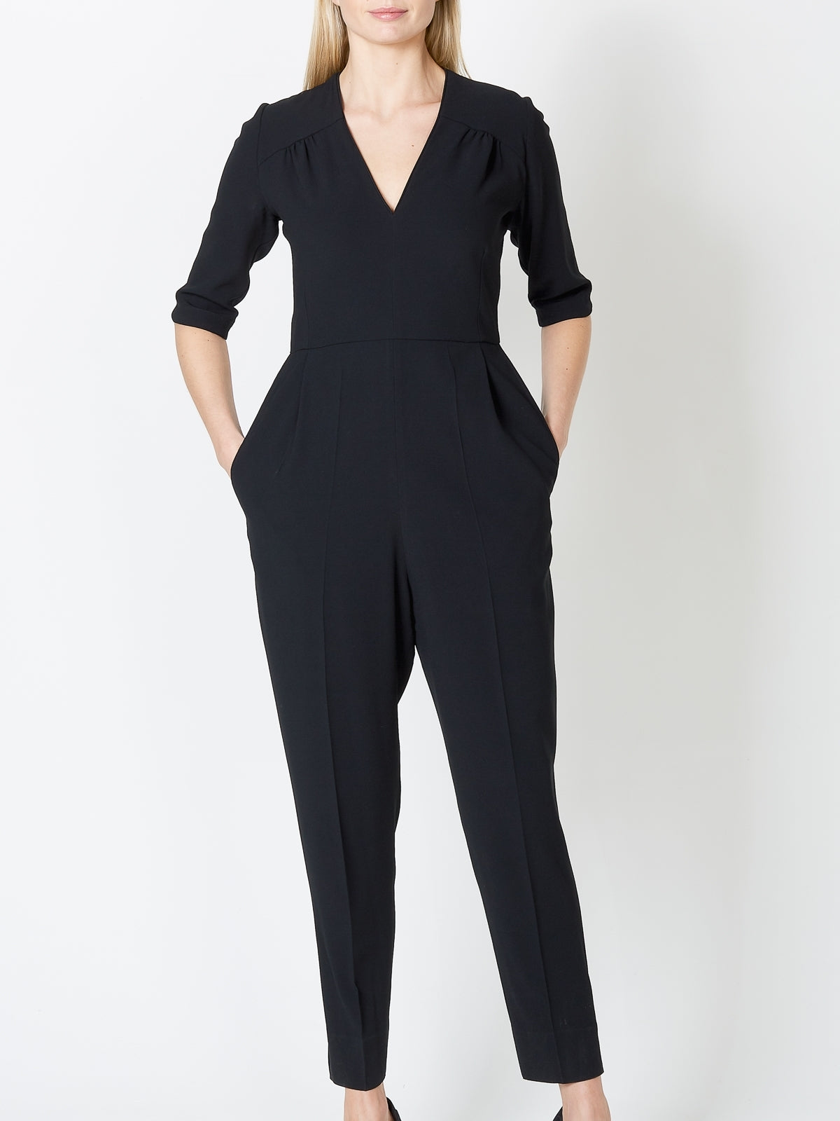 Tailored Jumpsuit Black Plain Crepe