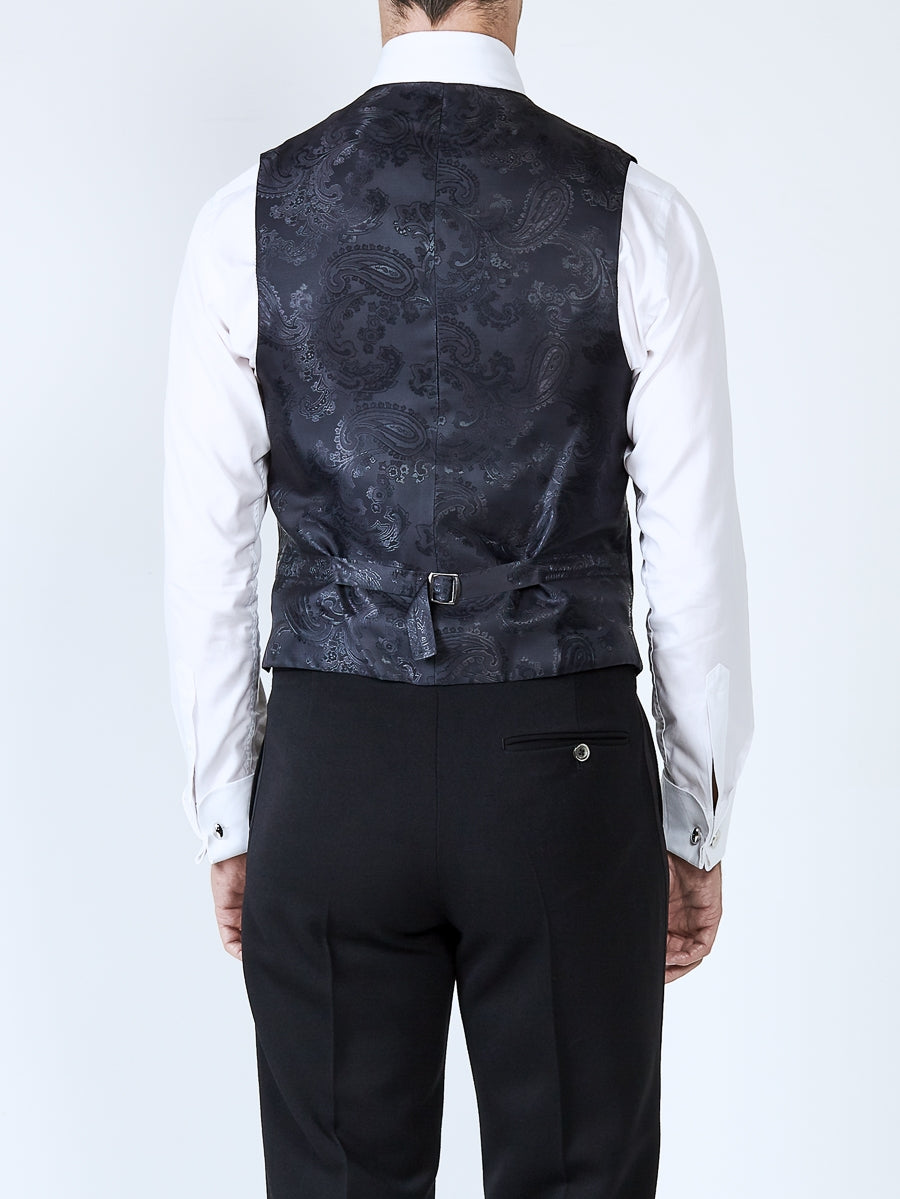 Navy Velvet Cotton Single Breasted 4 Button Piped Waistcoat