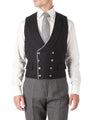 Black Gabardine Wool Double Breasted Waistcoat with Piping