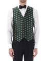 Green Gold Bees Silk Single Breasted 6 Button Waistcoat