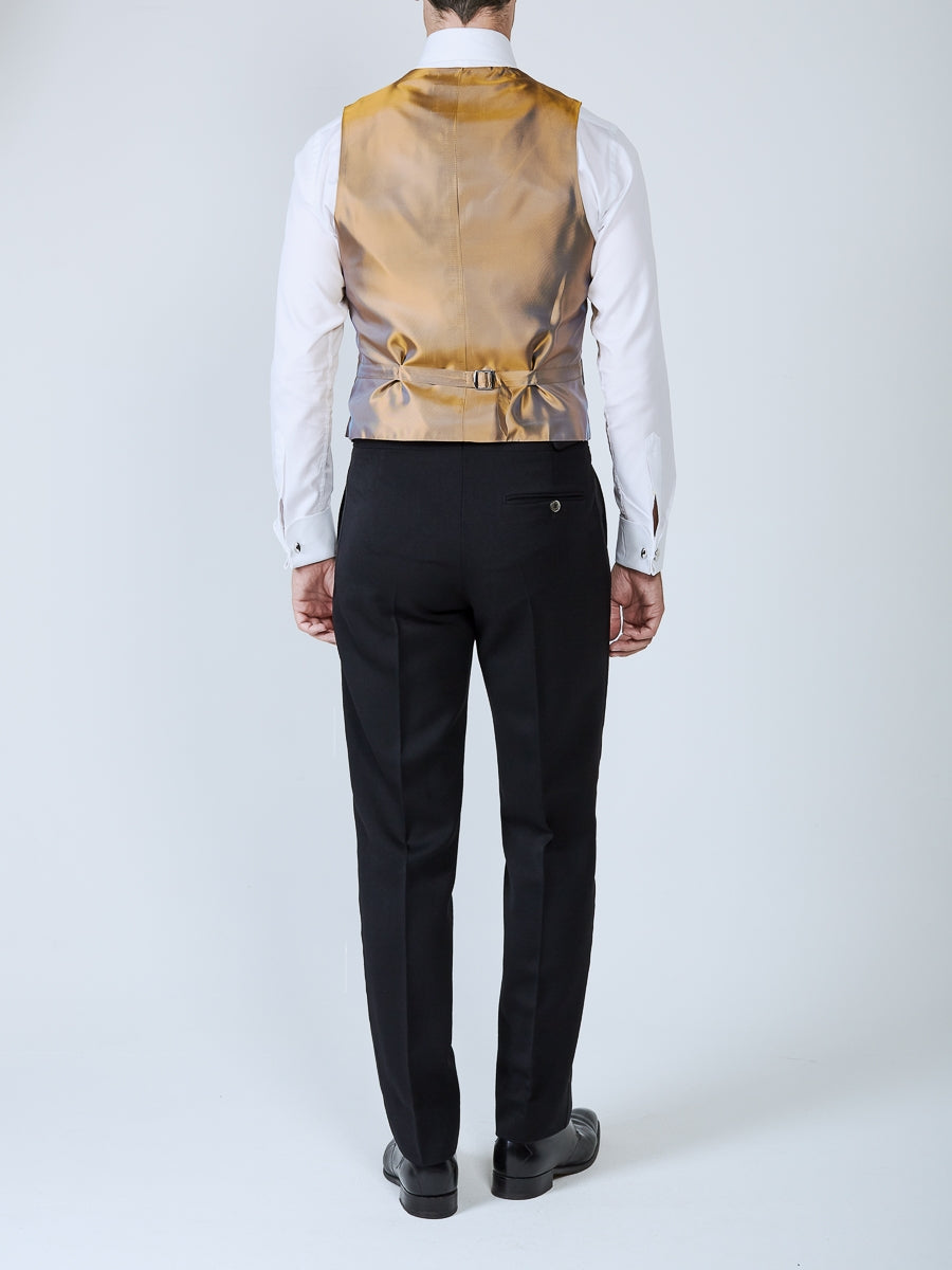 Navy Gold Bees Silk Single Breasted 6 Button Waistcoat