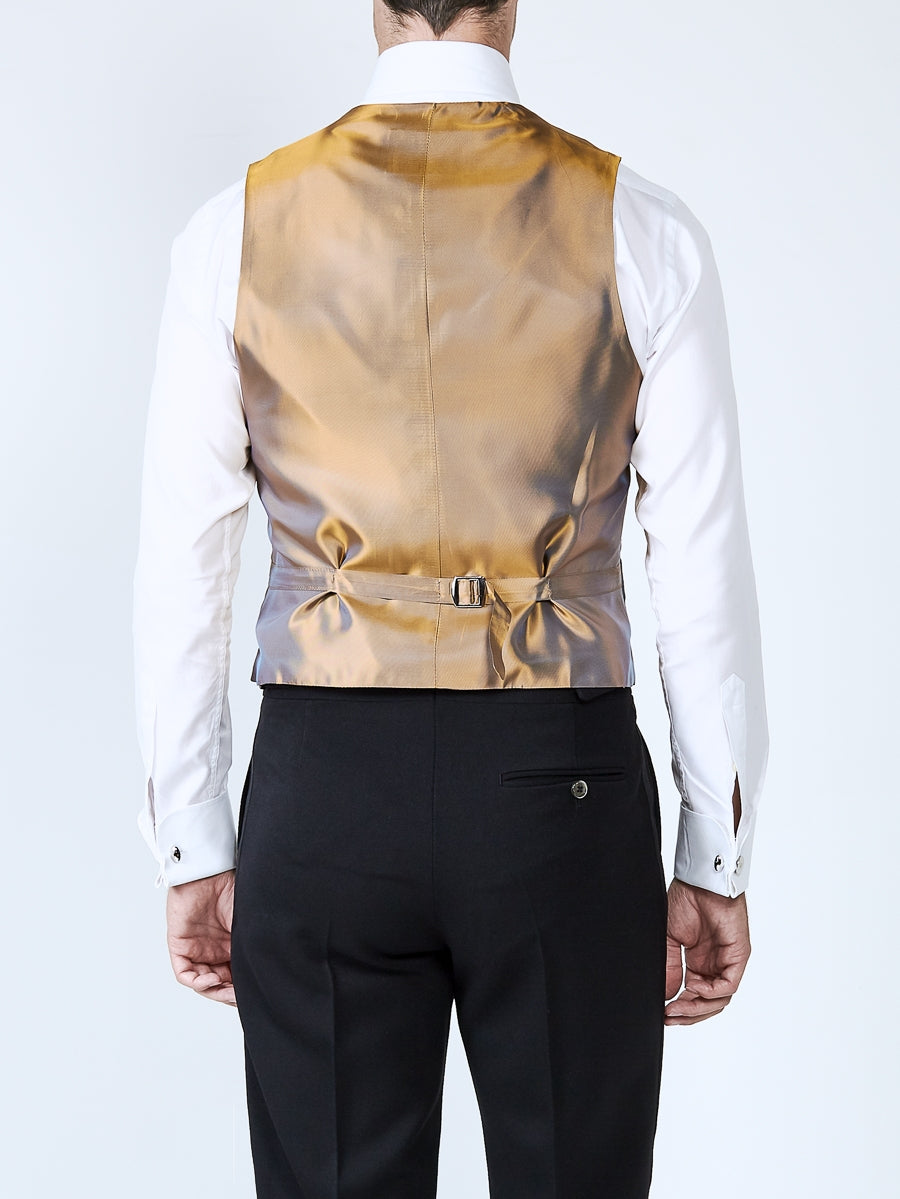 Navy Gold Bees Silk Single Breasted 6 Button Waistcoat