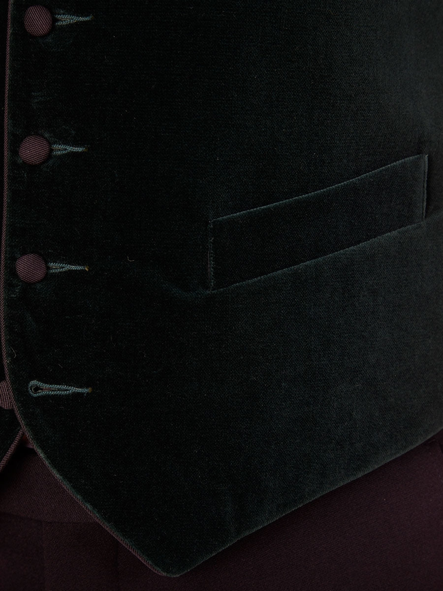Racing Green Velvet Cotton Single Breasted Waistcoat with Piping