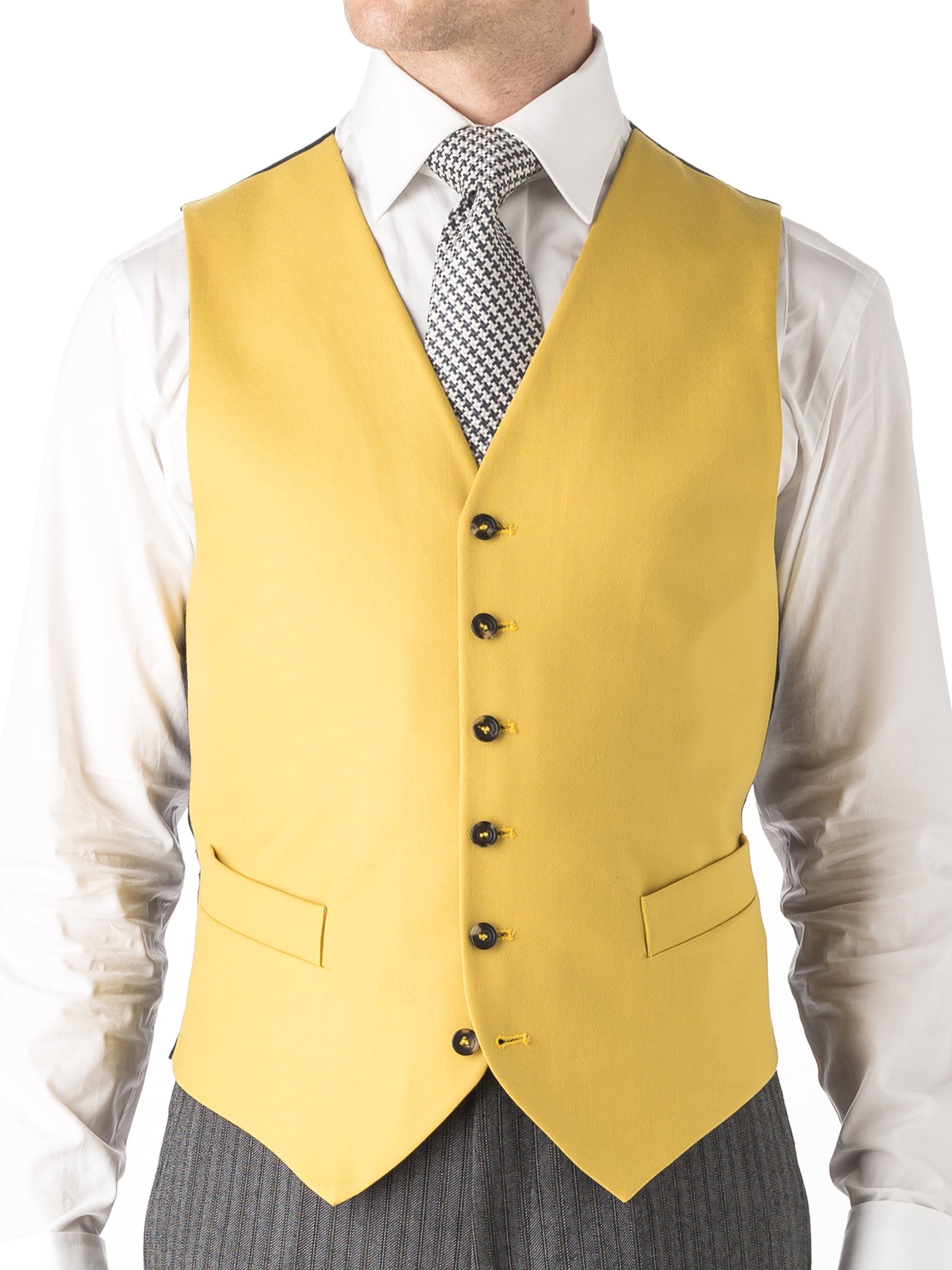 Butterscotch Yellow Wool Single Breasted 6 Button Waistcoat