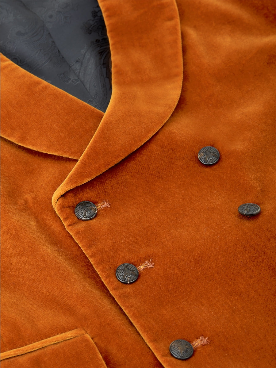 Rust Velvet Cotton Double Breasted 8 Button Shawl Lapel Waistcoat