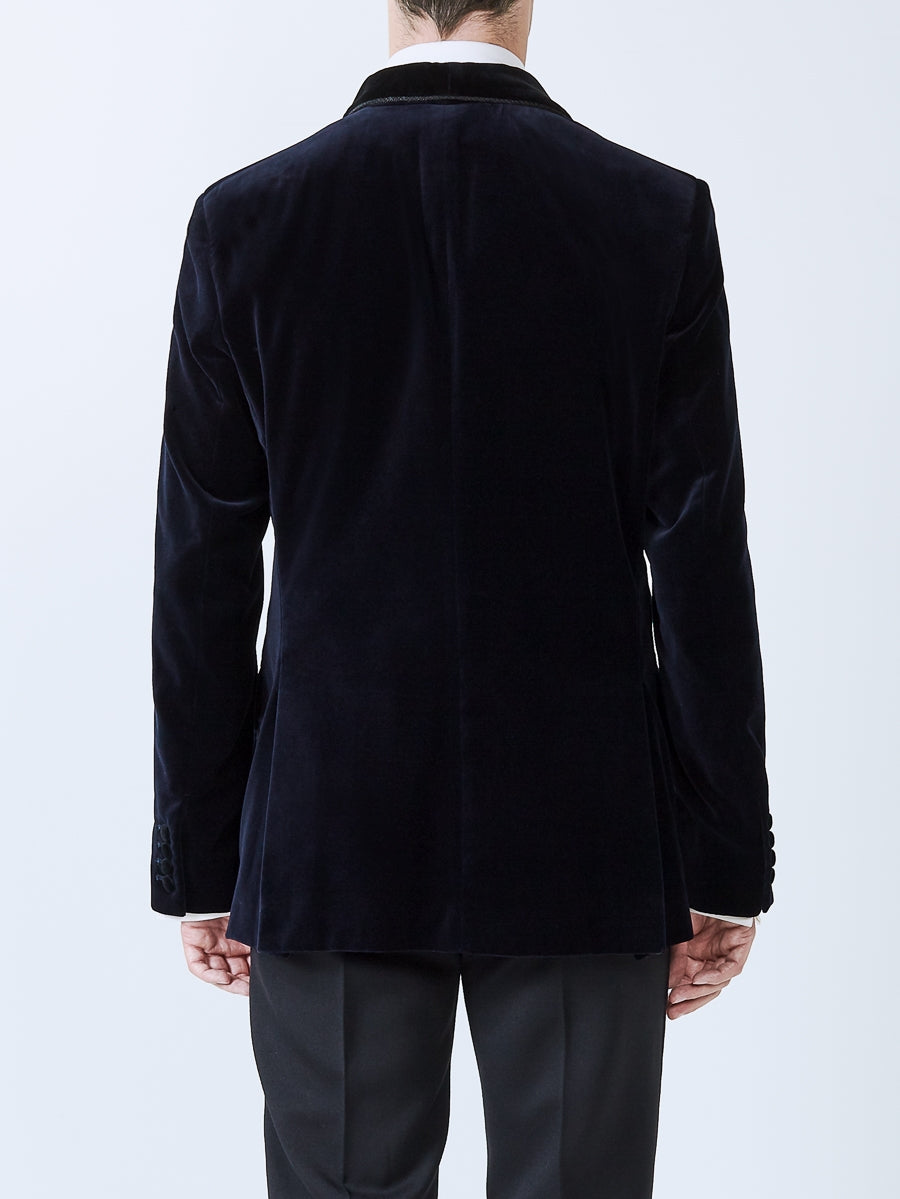Navy Velvet Single Breasted Grosvenor Smoking Jacket