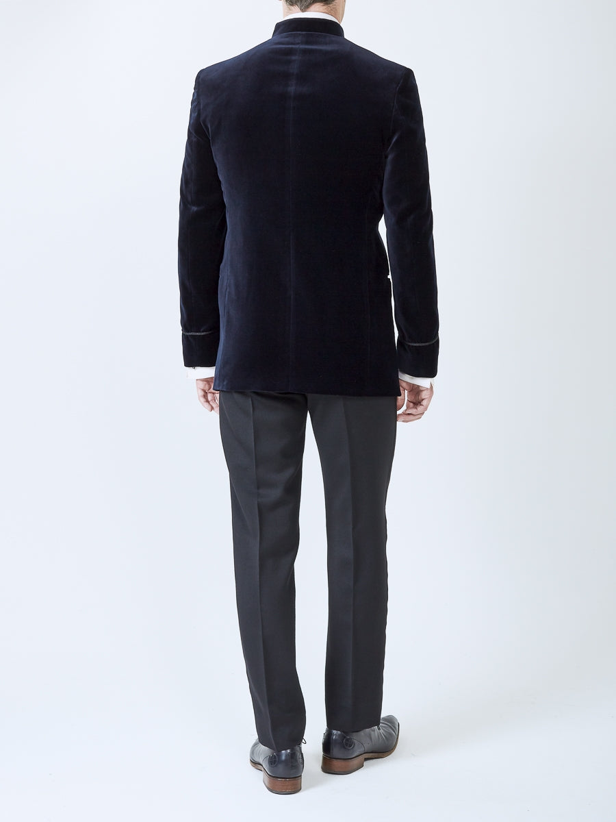 Navy Velvet Nehru Jacket with Frogging on Sleeve