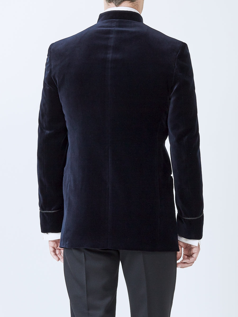 Navy Velvet Nehru Jacket with Frogging on Sleeve