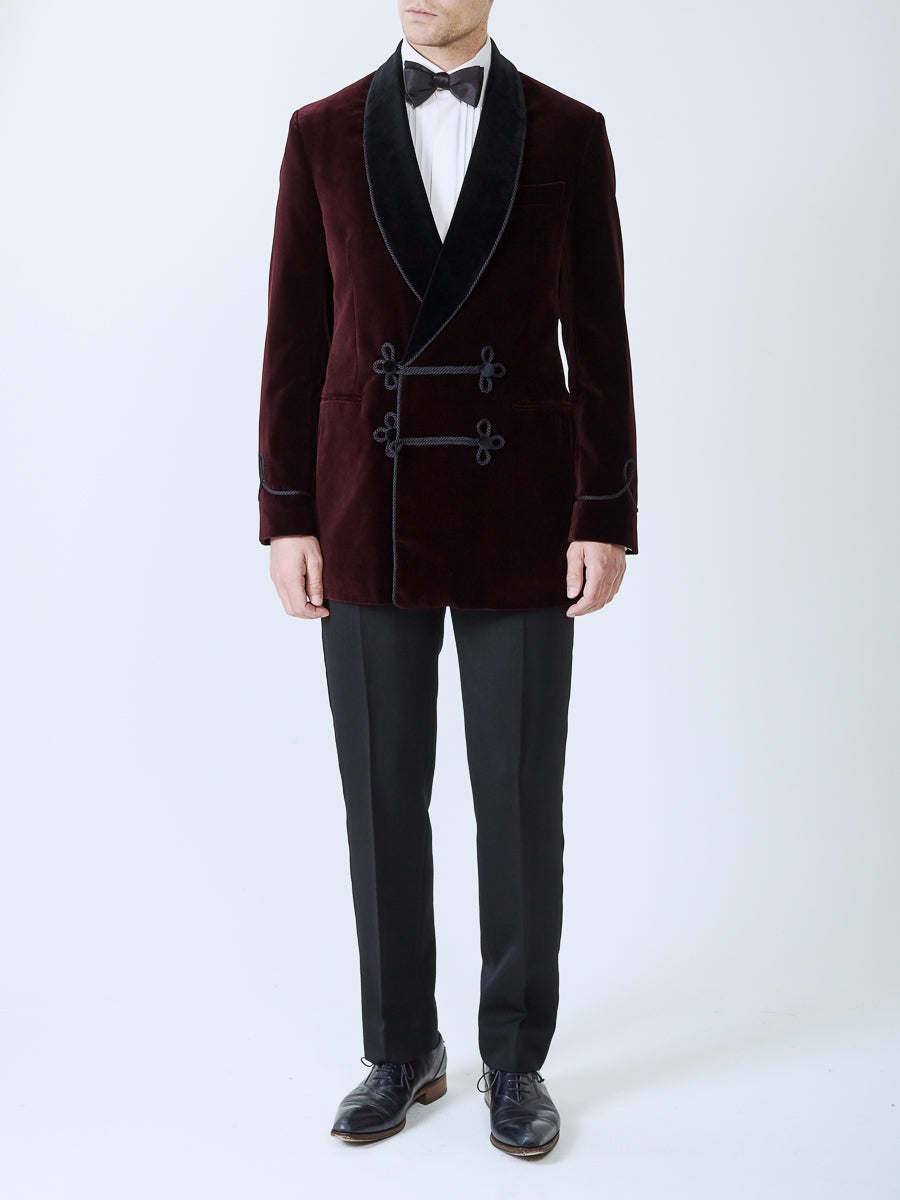 Burgundy Velvet Double Breasted Smoking Jacket - Main Image