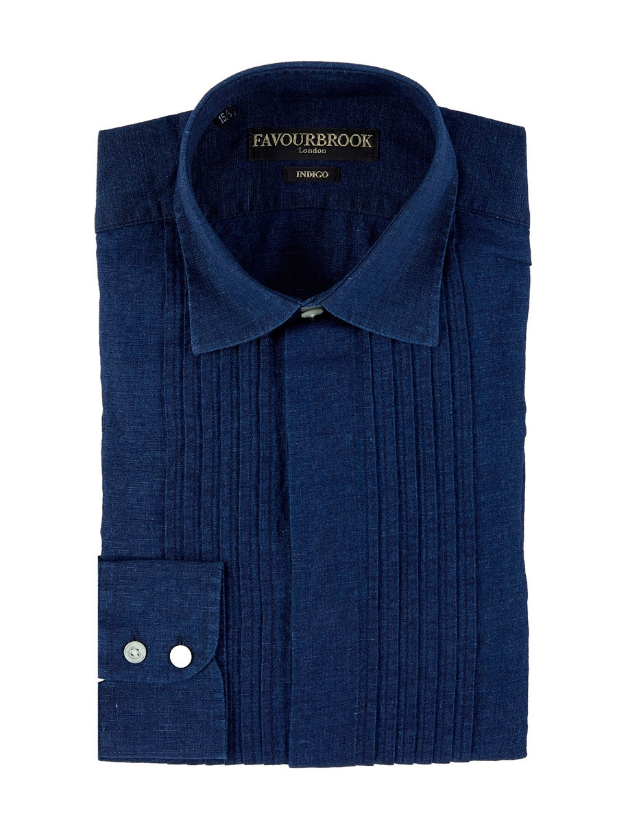 Indigo Rockwell Linen Pleated Pintuck Dress Shirt