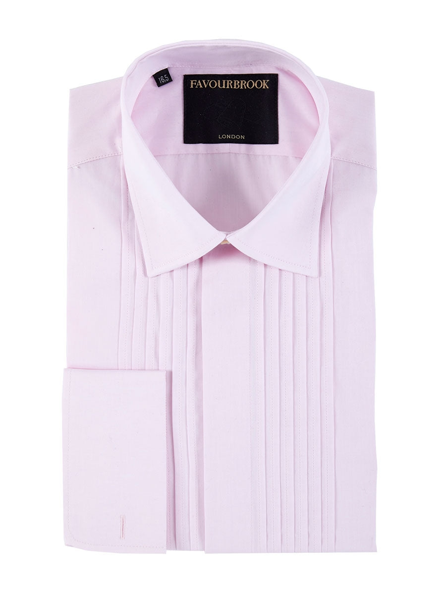 Pink Poplin Cotton Pleated Pintuck Dress Shirt
