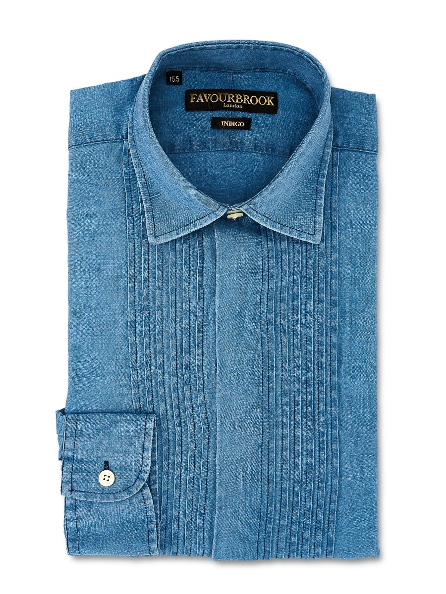 Light Indigo Rockwell Cotton Pleated Pintuck Dress Shirt