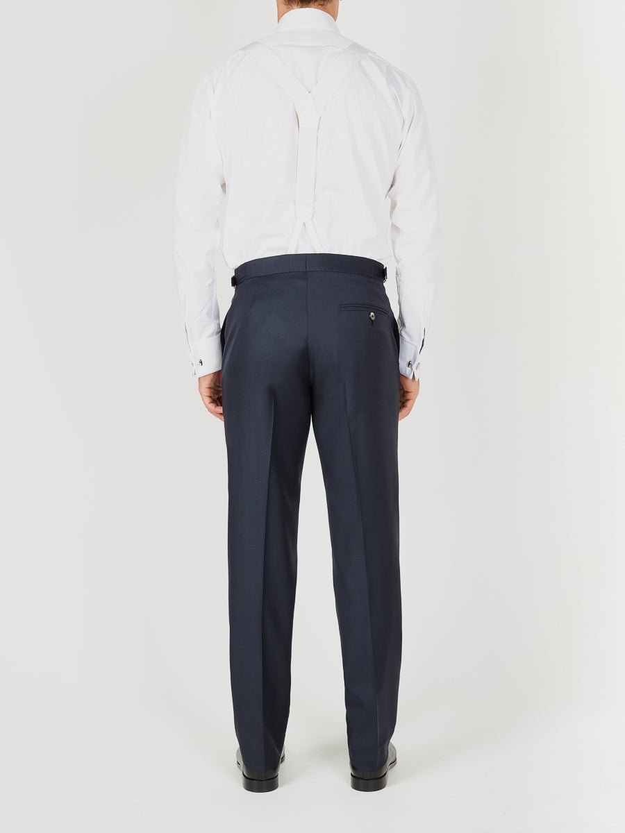 Navy Furlong Wool High Waisted Flat Front Trouser