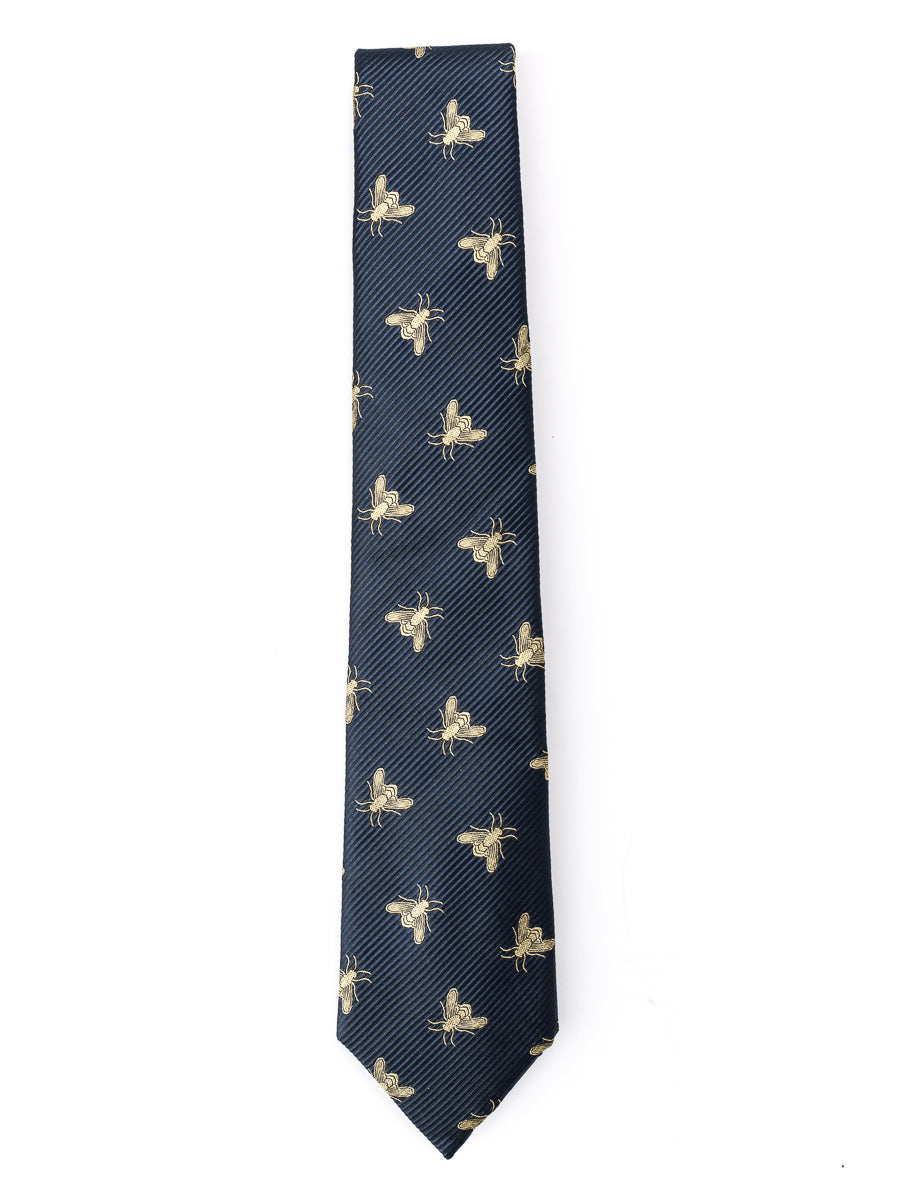 Navy Gold Bees Silk Tie