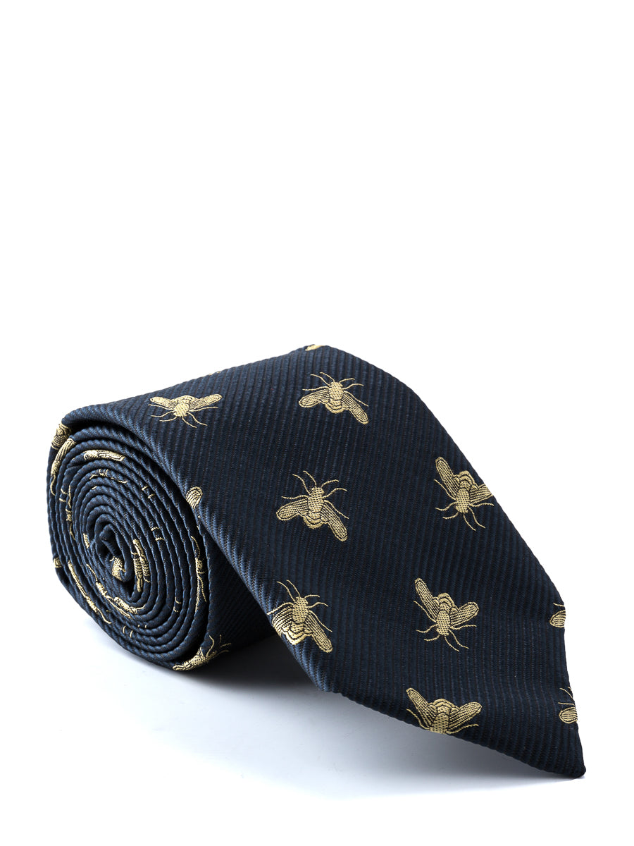 Navy Gold Bees Silk Tie