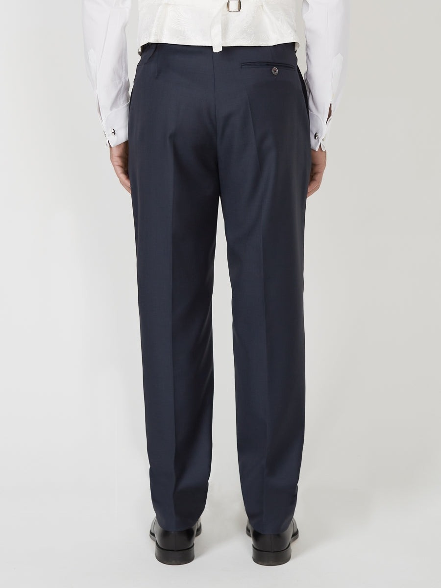 Navy Furlong Wool High Waisted Flat Front Trouser