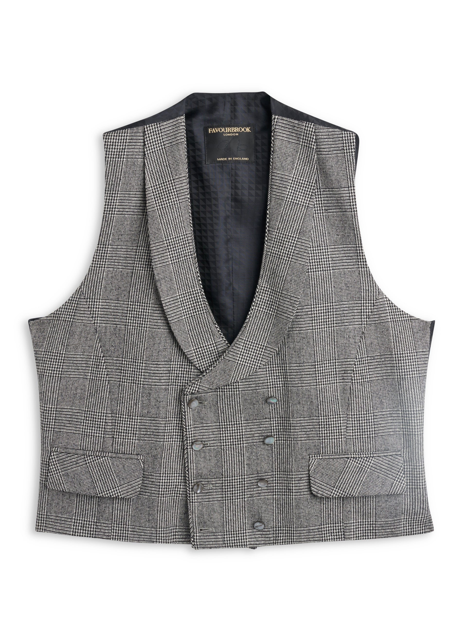 Black Sandleson Wool Double Breasted Waistcoat with Piping