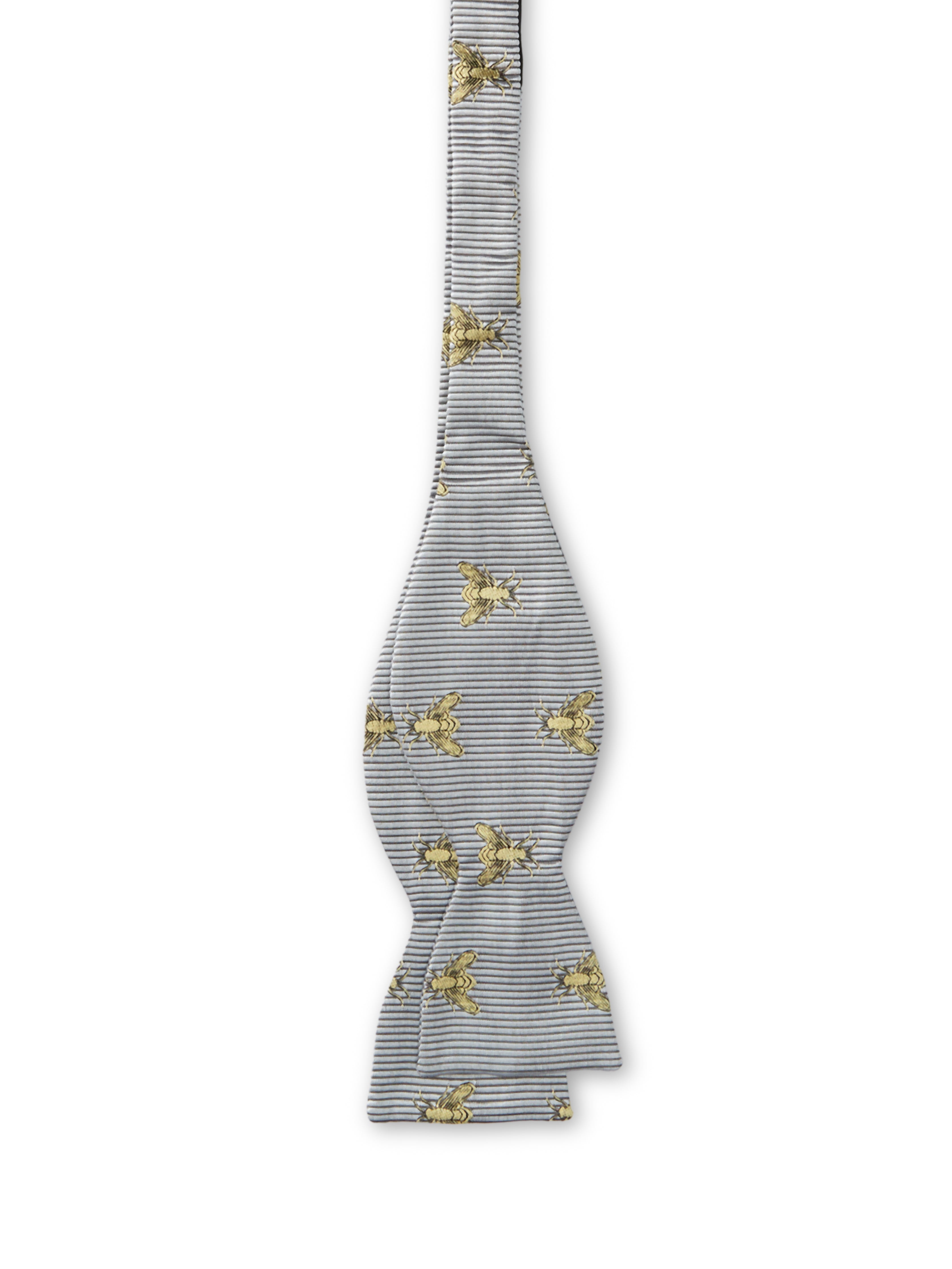 Silver Gold Bees Silk Bow Tie