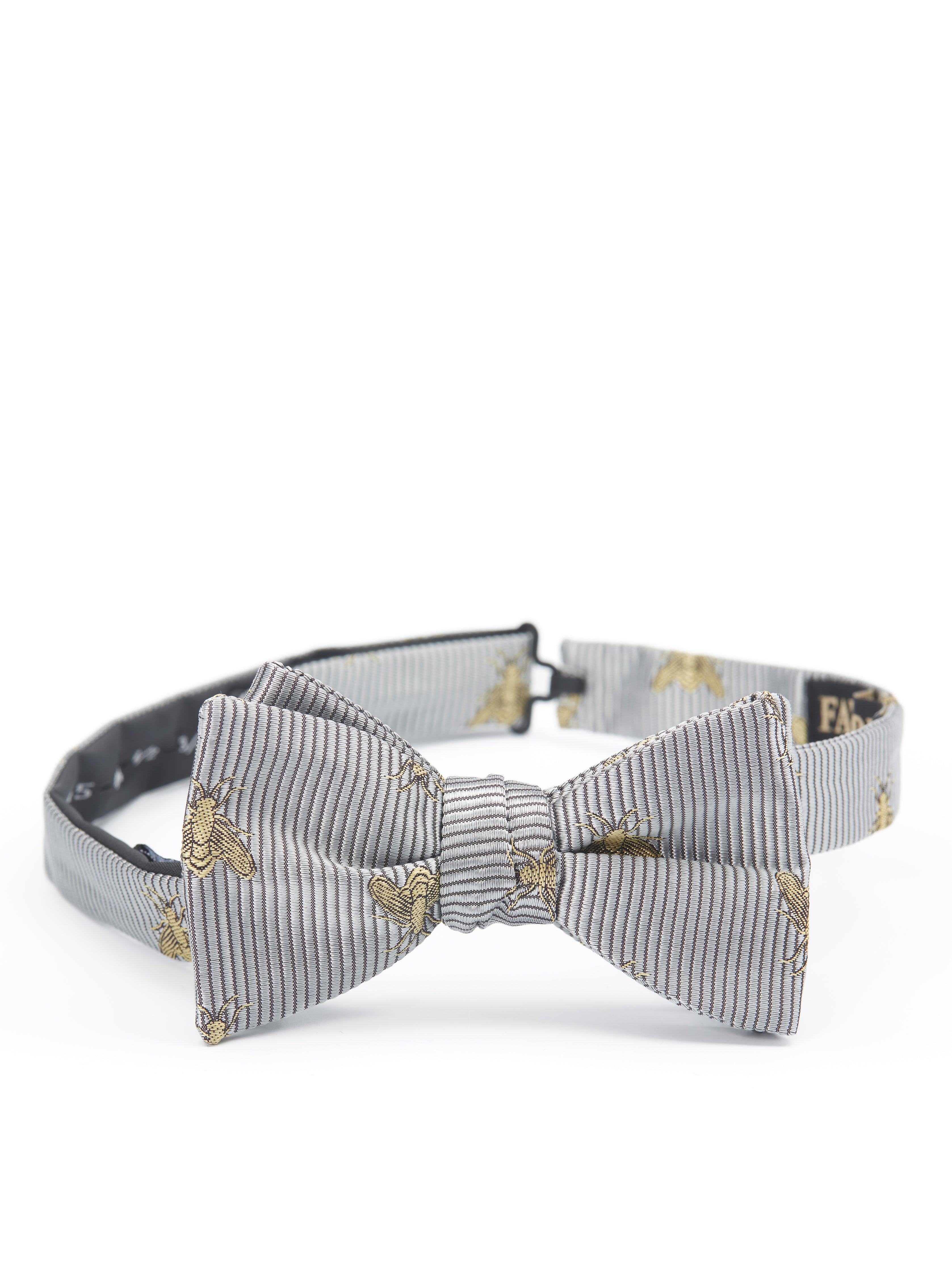 Silver Gold Bees Silk Bow Tie