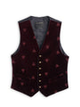 Burgundy Velvet Bees Single Breasted Waistcoat with Piping