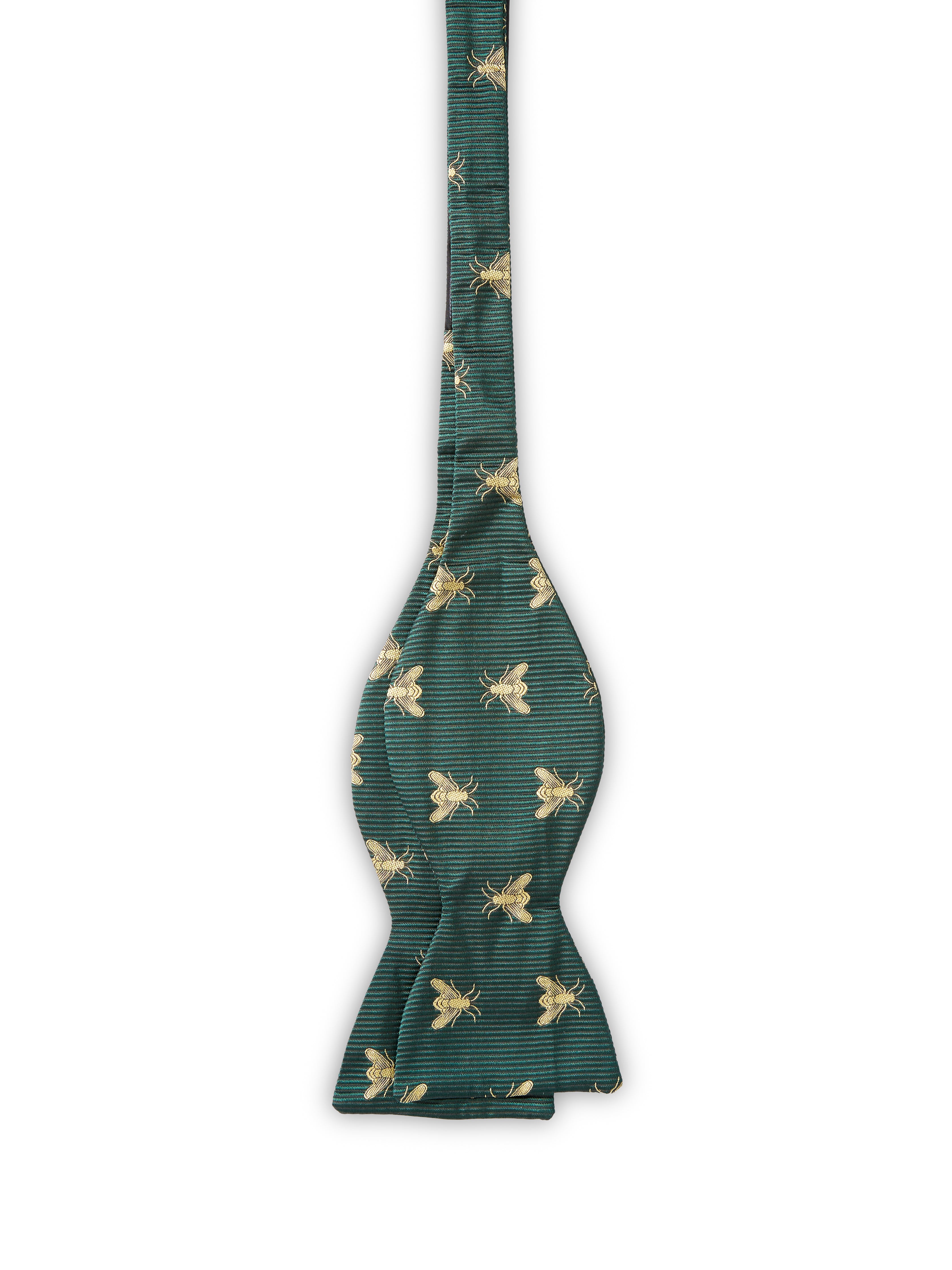Green Gold Bees Silk Large Party Bow Tie