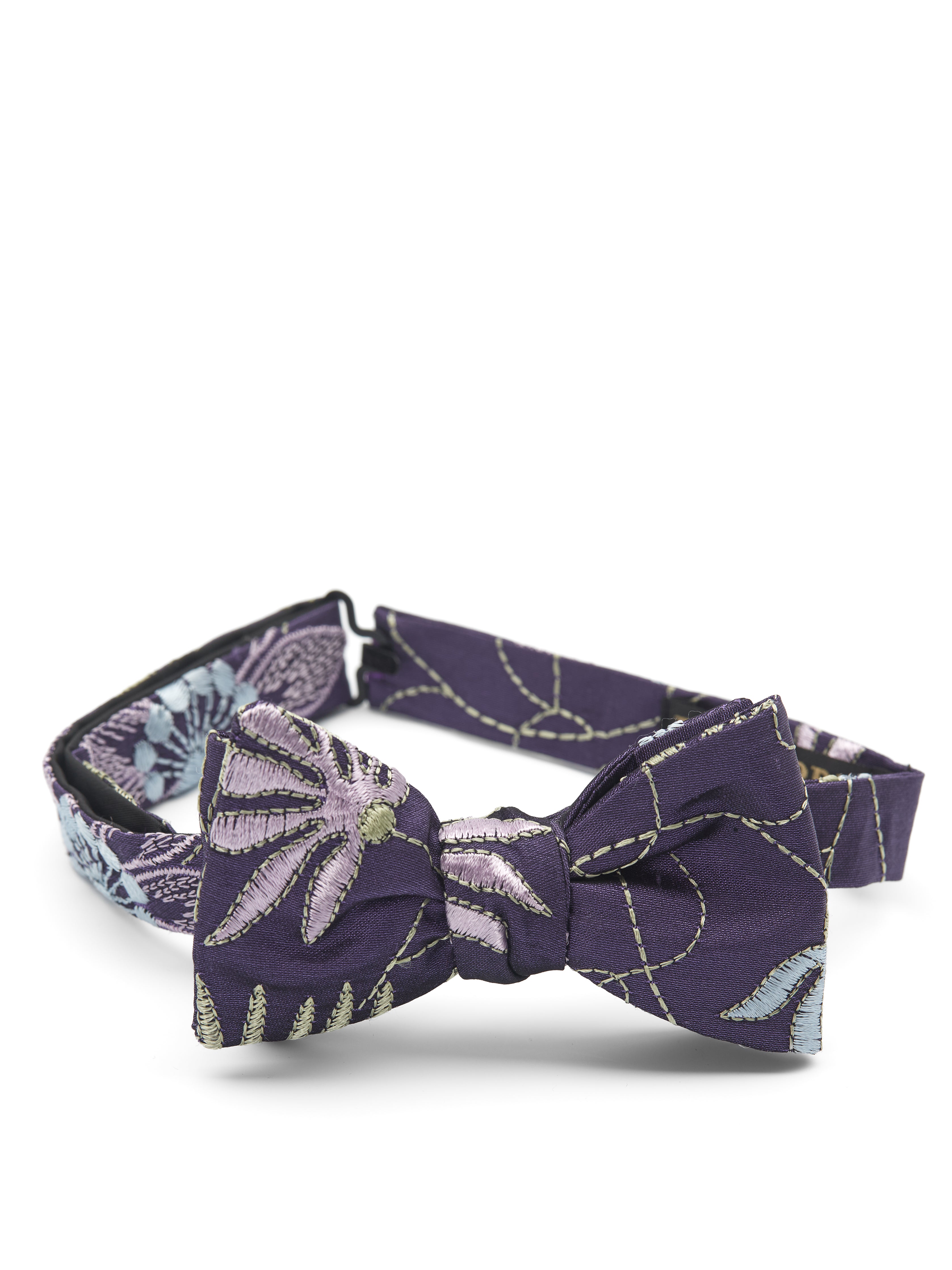 Purple Embroidered Shantung Silk Bow Tie