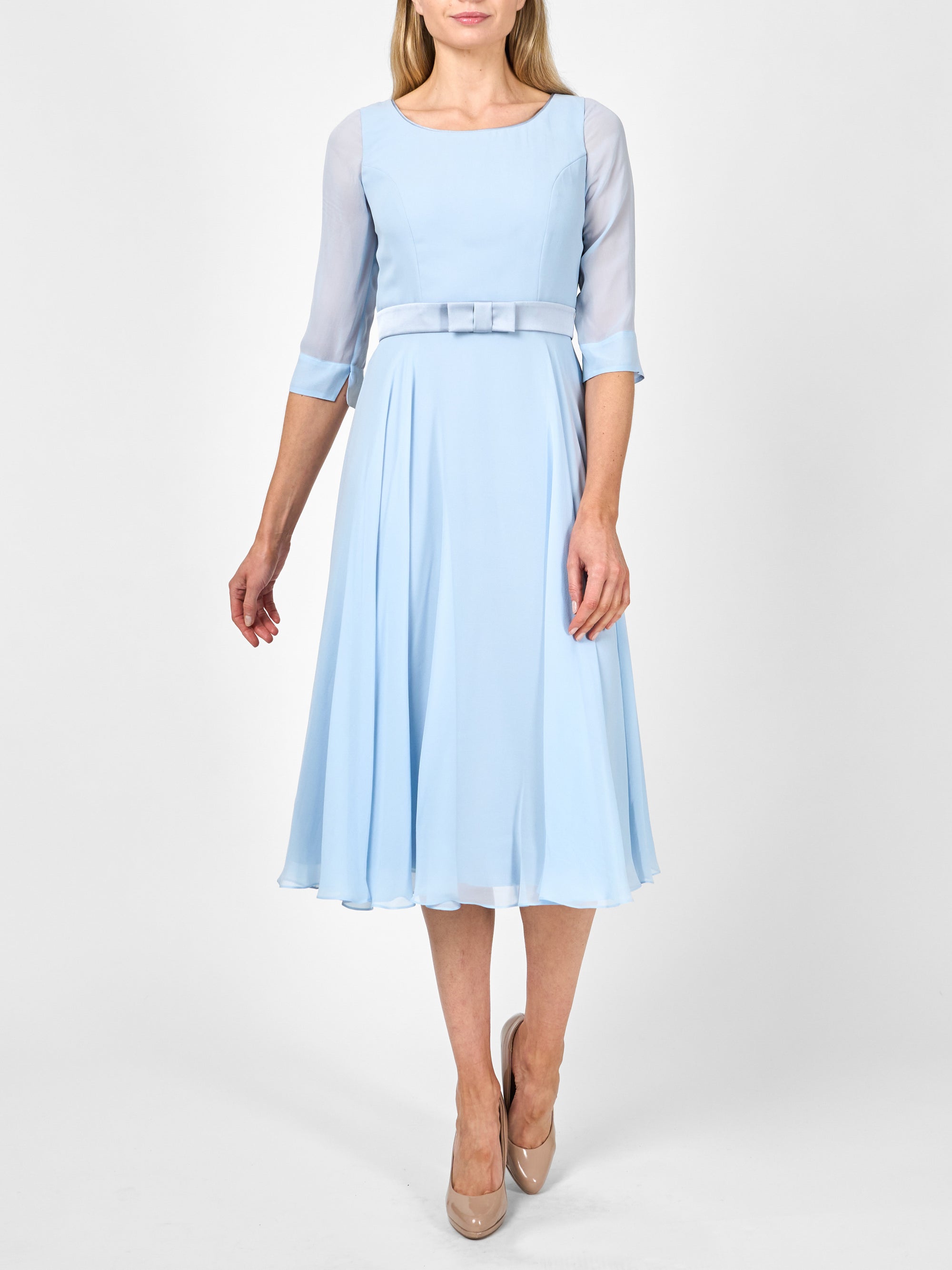 Serena Circle Dress Longer Pale Blue Silk Georgette