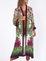 Kimono Coat Lime Aubergine Rhydian Silk Velvet