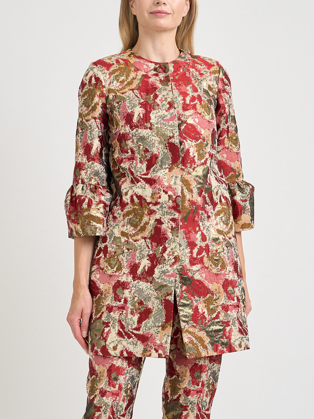 Short Duster Jacket  Red Gold Barnwell Brocade