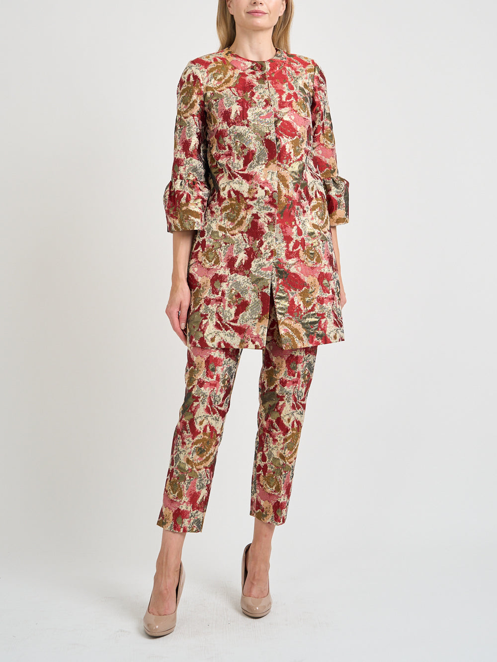 Short Duster Jacket  Red Gold Barnwell Brocade
