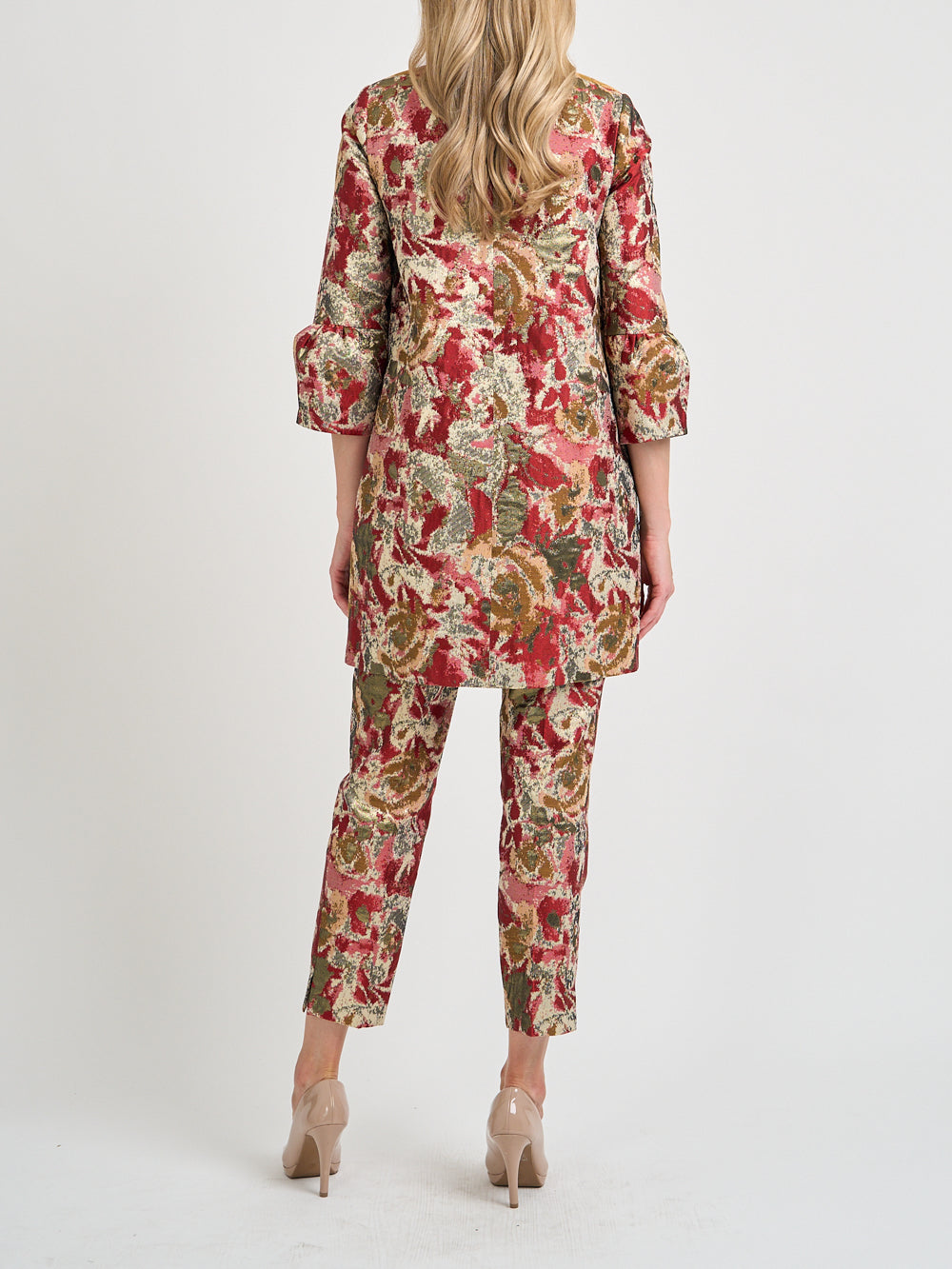 Short Duster Jacket  Red Gold Barnwell Brocade