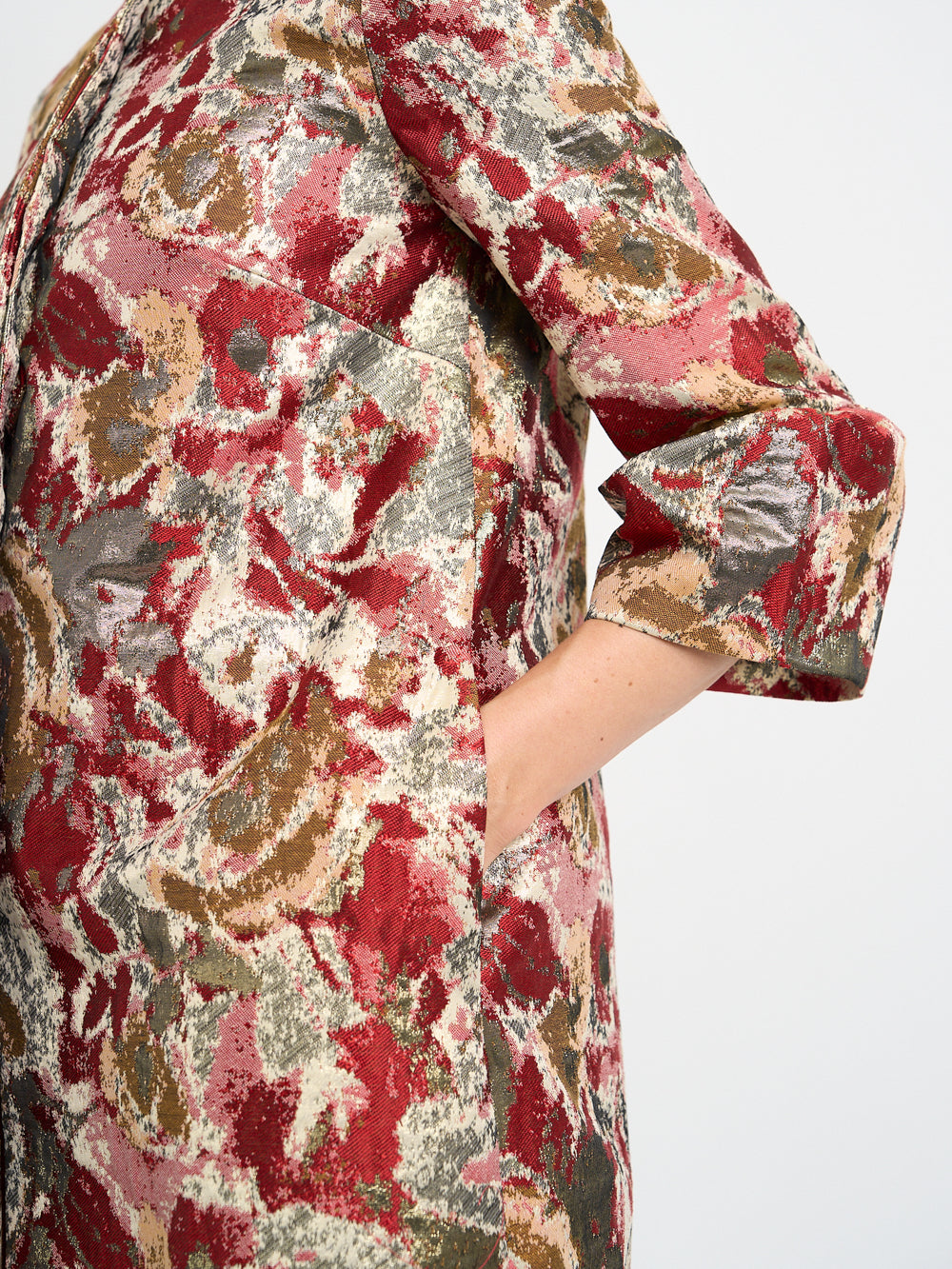 Short Duster Jacket  Red Gold Barnwell Brocade