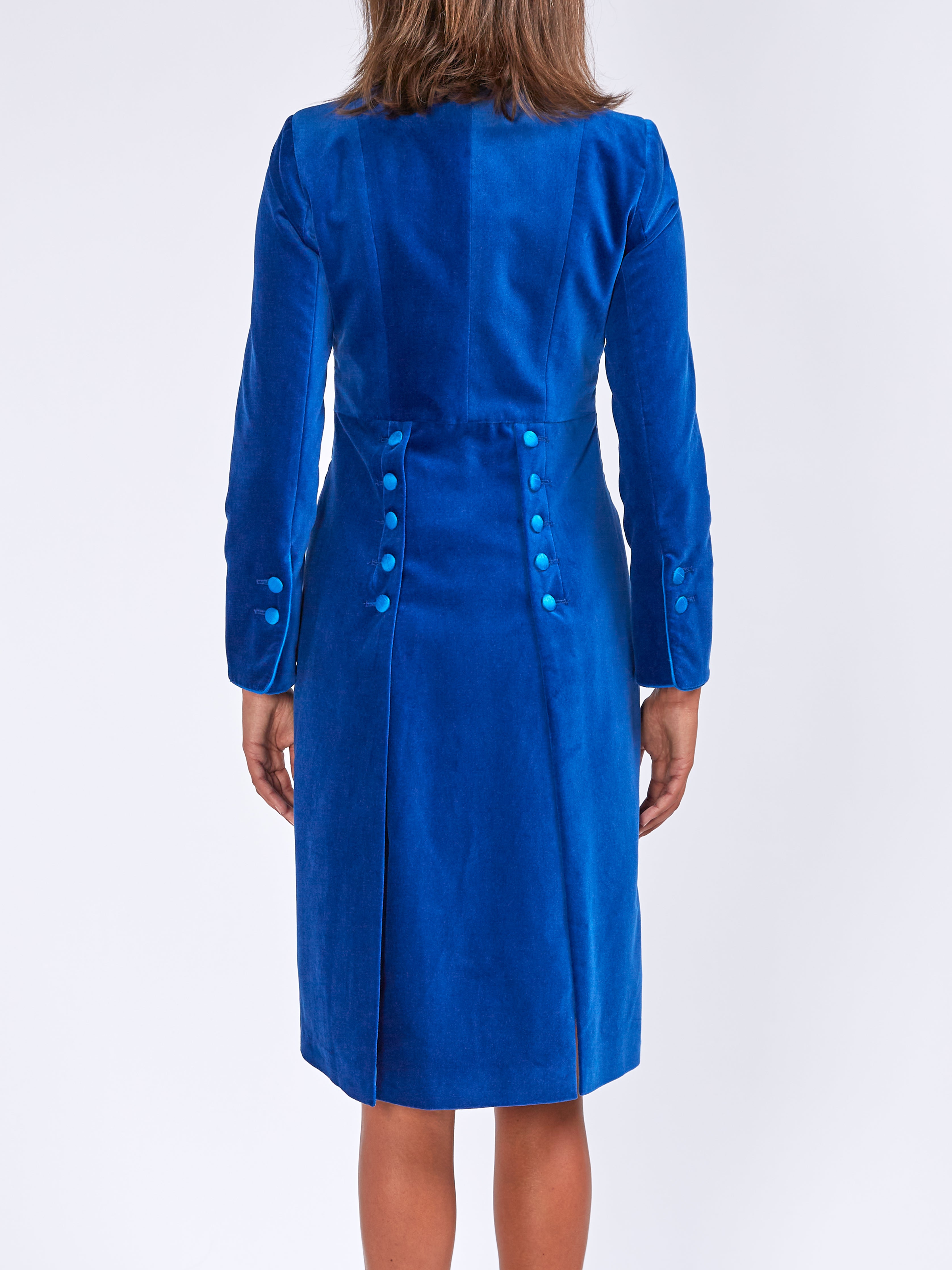 Blue velvet trench outlet coat