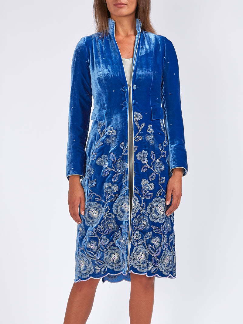 Eton coat Cobalt Rhodri Silk Velvet