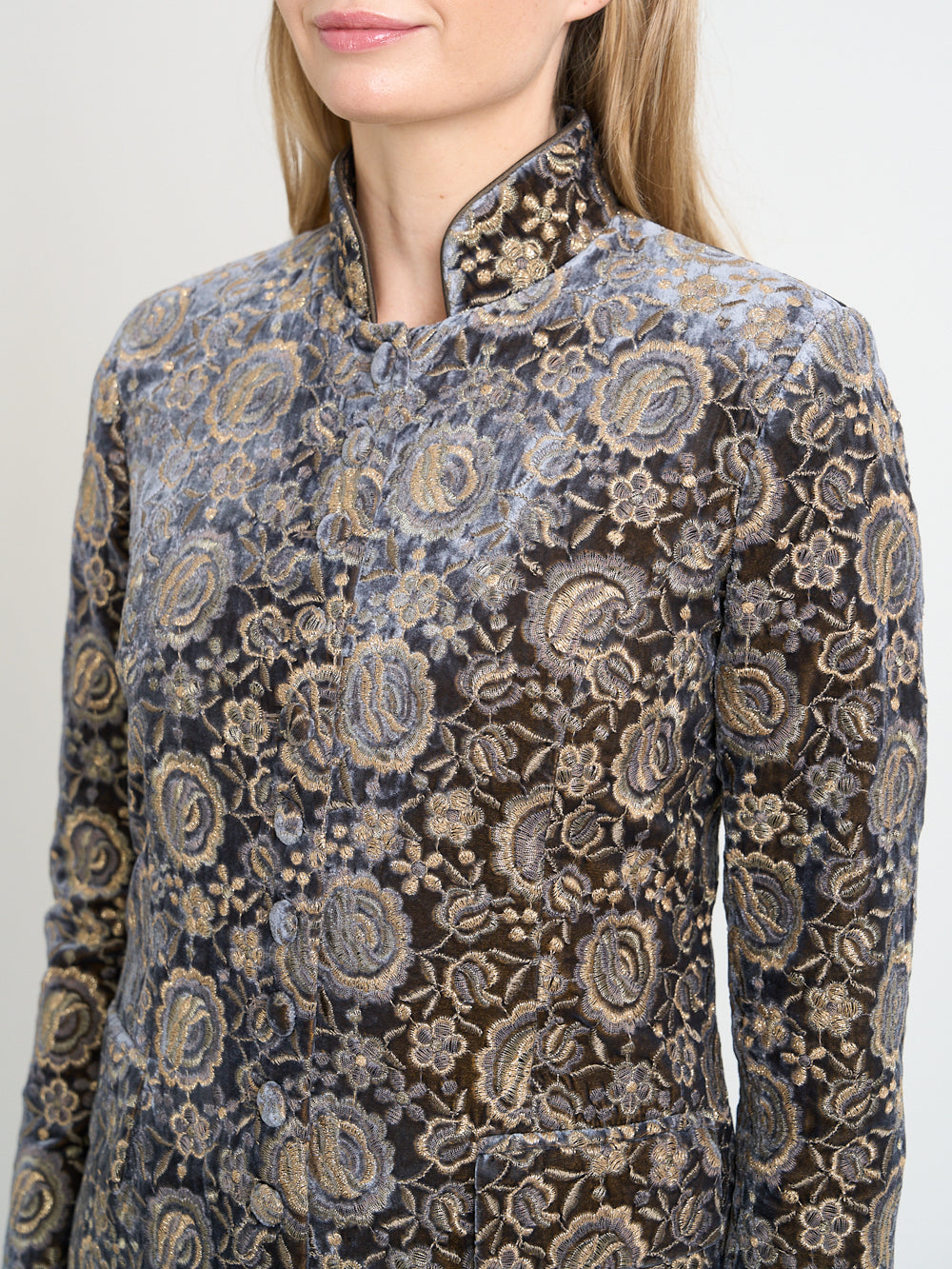 Camden Jacket Grey Gold Scorza Silk Velvet